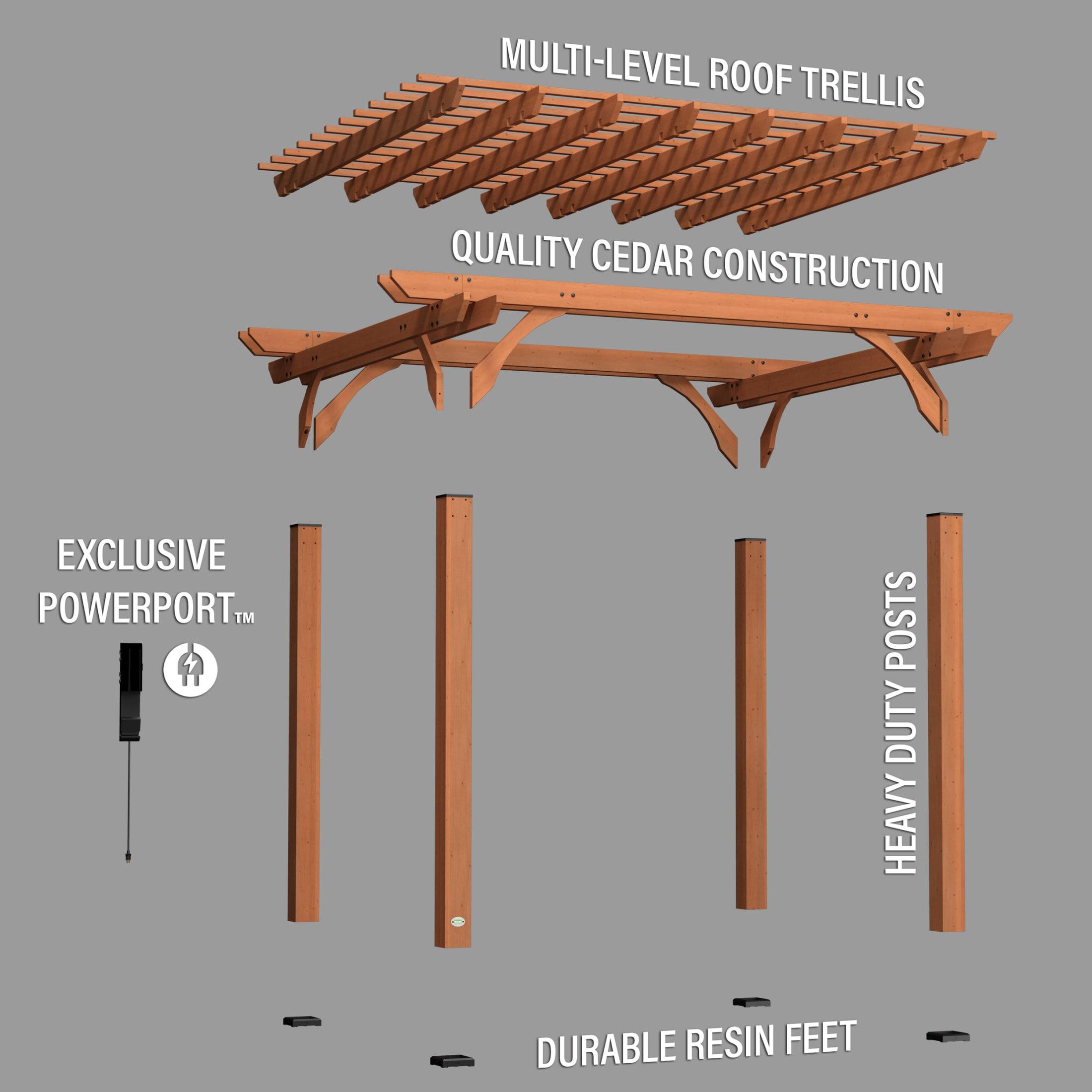 Backyard Discovery Beaumont 12'x10' Cedar Wood Patio Pergola Kit, Trellis Roof, PowerPort