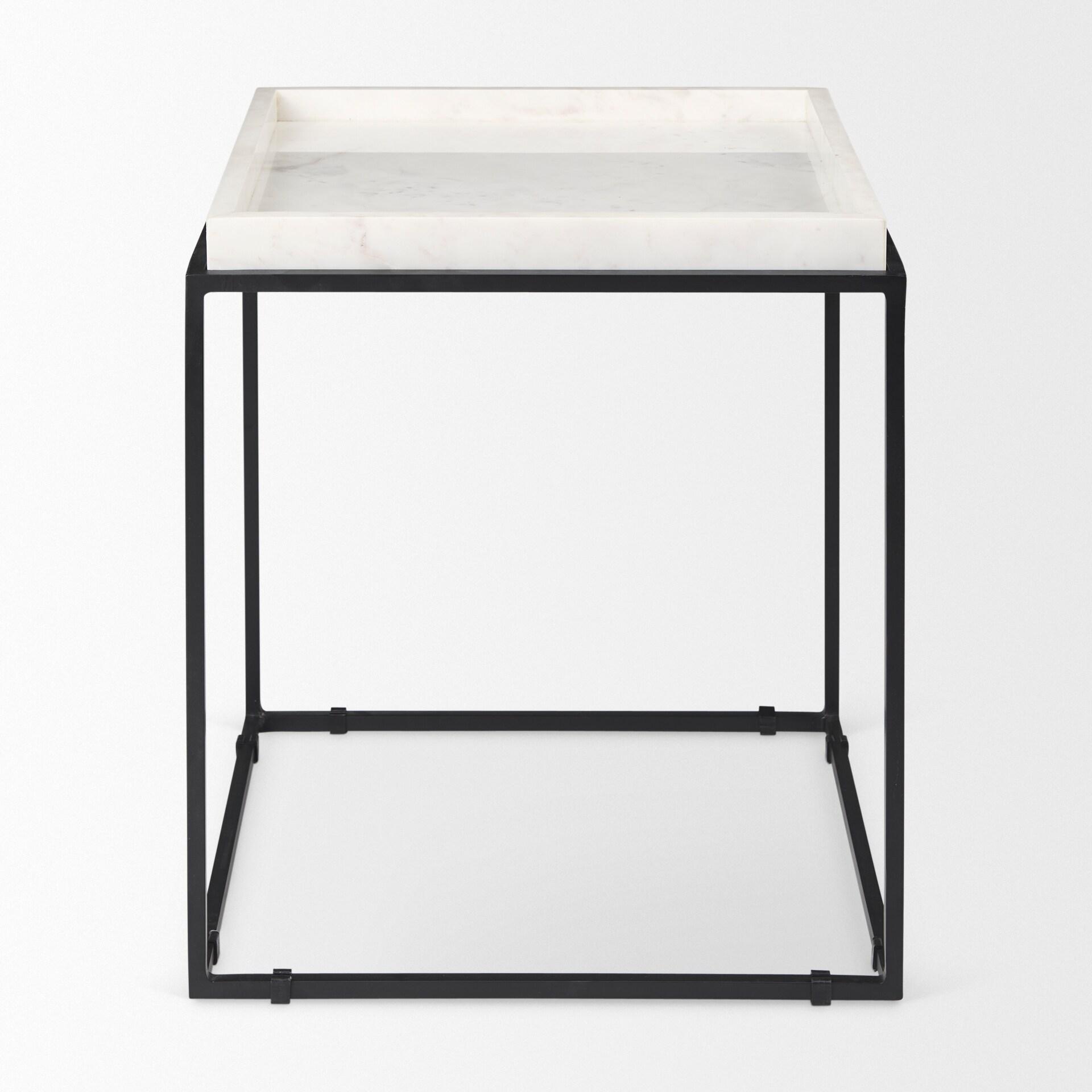Regal Elegance White Marble & Matte Black Metal Square End Table