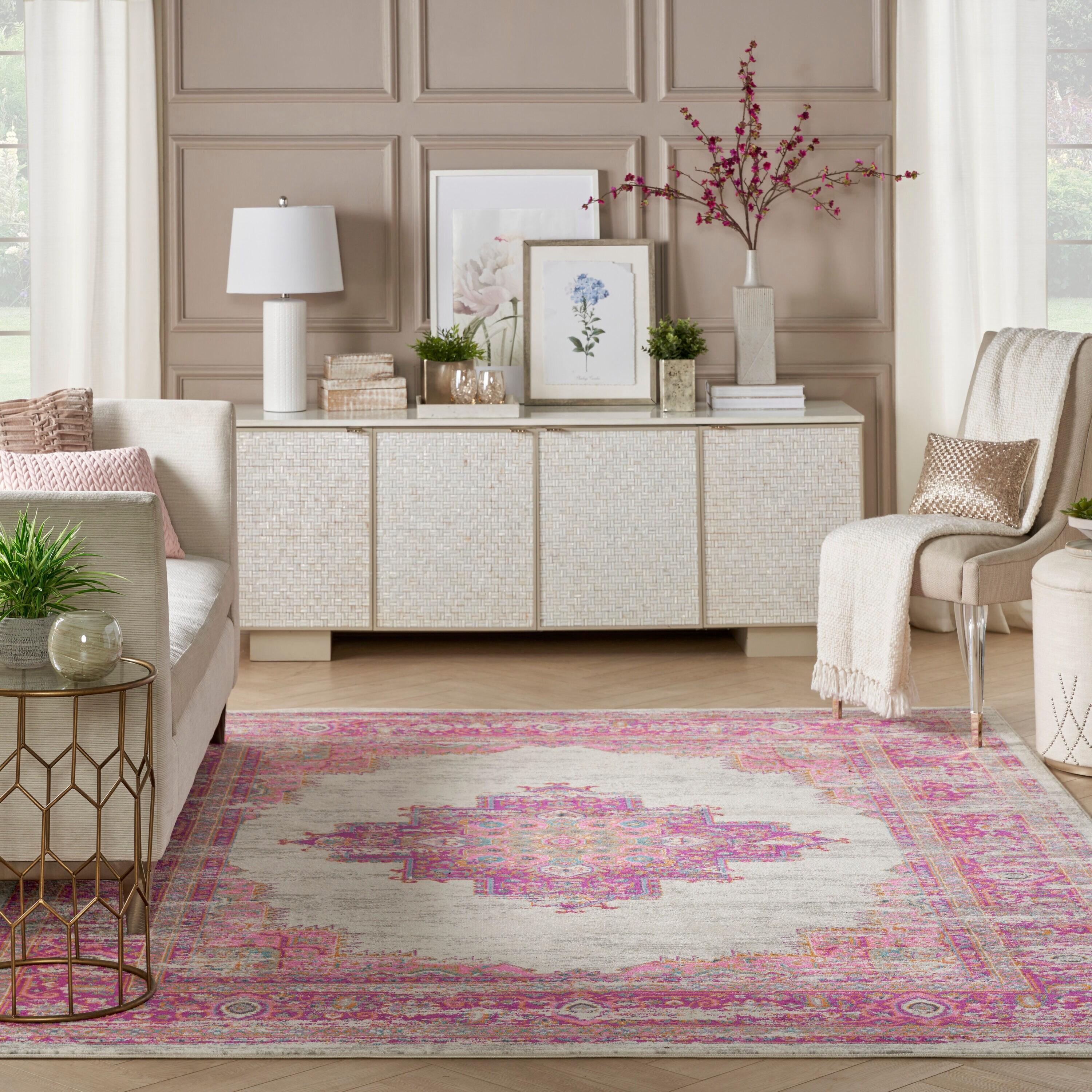 Nourison Passion Medallion Bohemian Indoor Rug Ivory/Fuchsia 8' x 10'