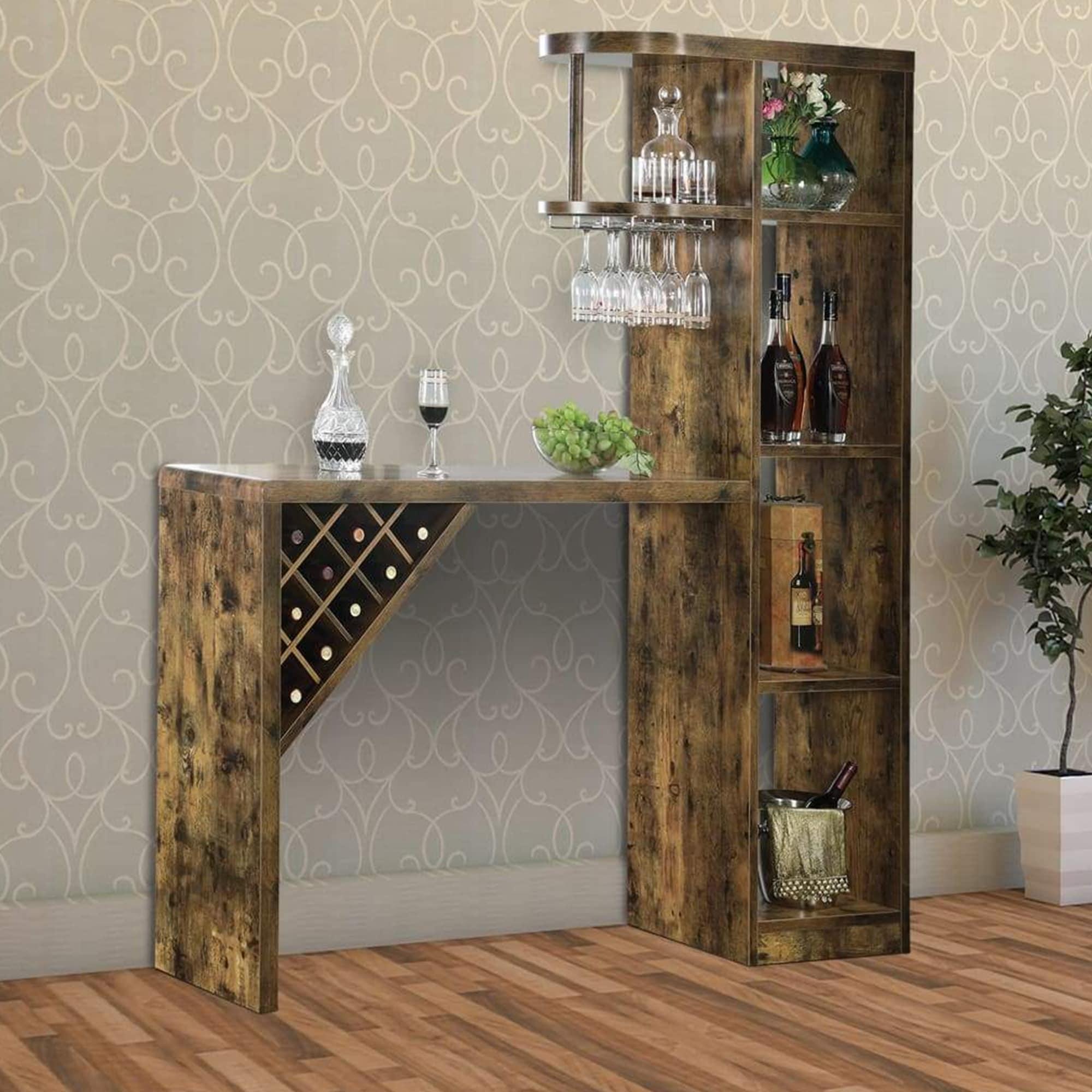 Brown Rustic MDF and Particle Board Bar Unit with Open Compartments