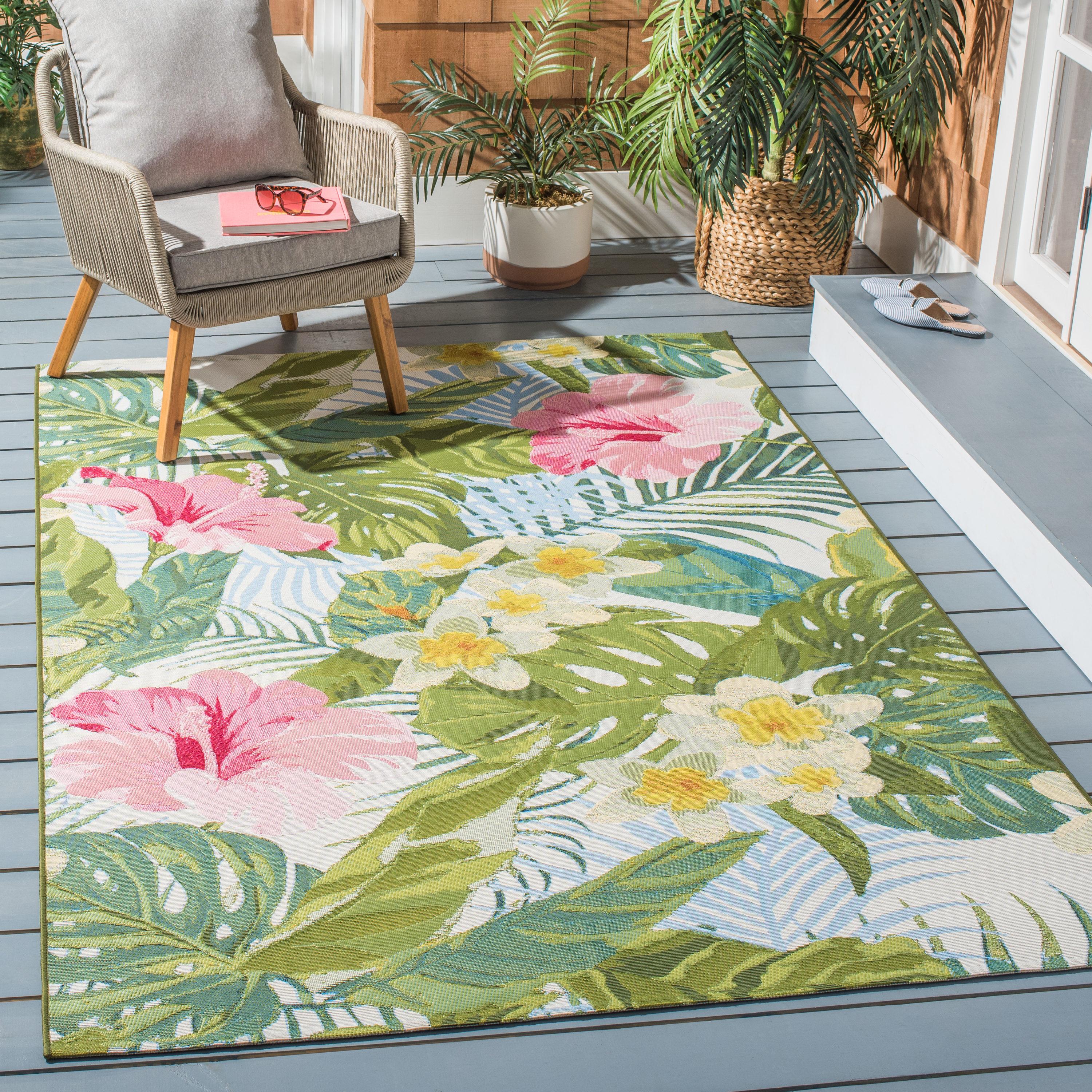 Tropical Barbados Green & Pink Synthetic Flat-Woven Area Rug