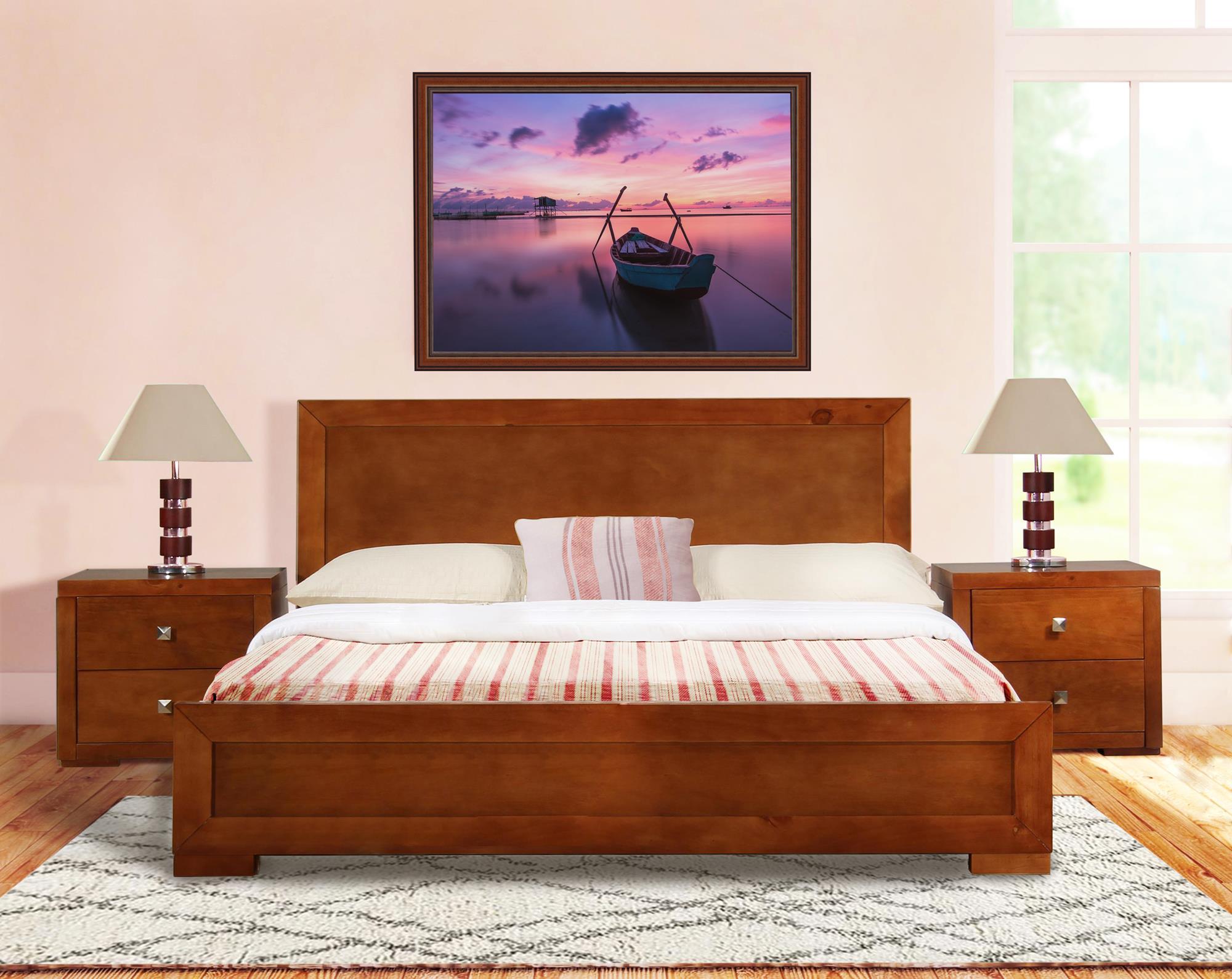 Wooden Platform Bed Frame - Full Size Bed with Headboard - Modern Bedroom Furniture