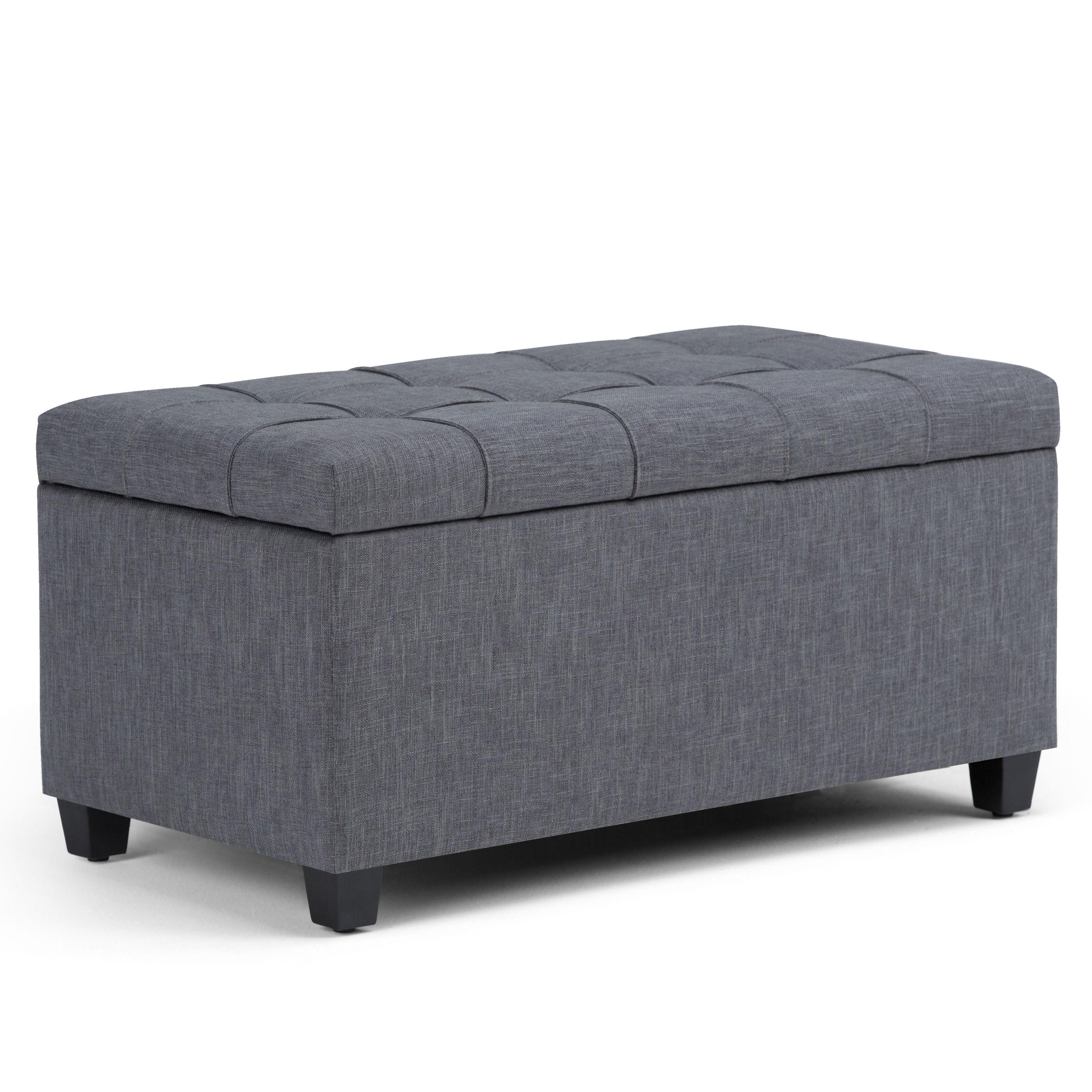 Simpli Home Sienna 33"W Upholstered Storage Ottoman Bench with Lift-Up Tufted Top