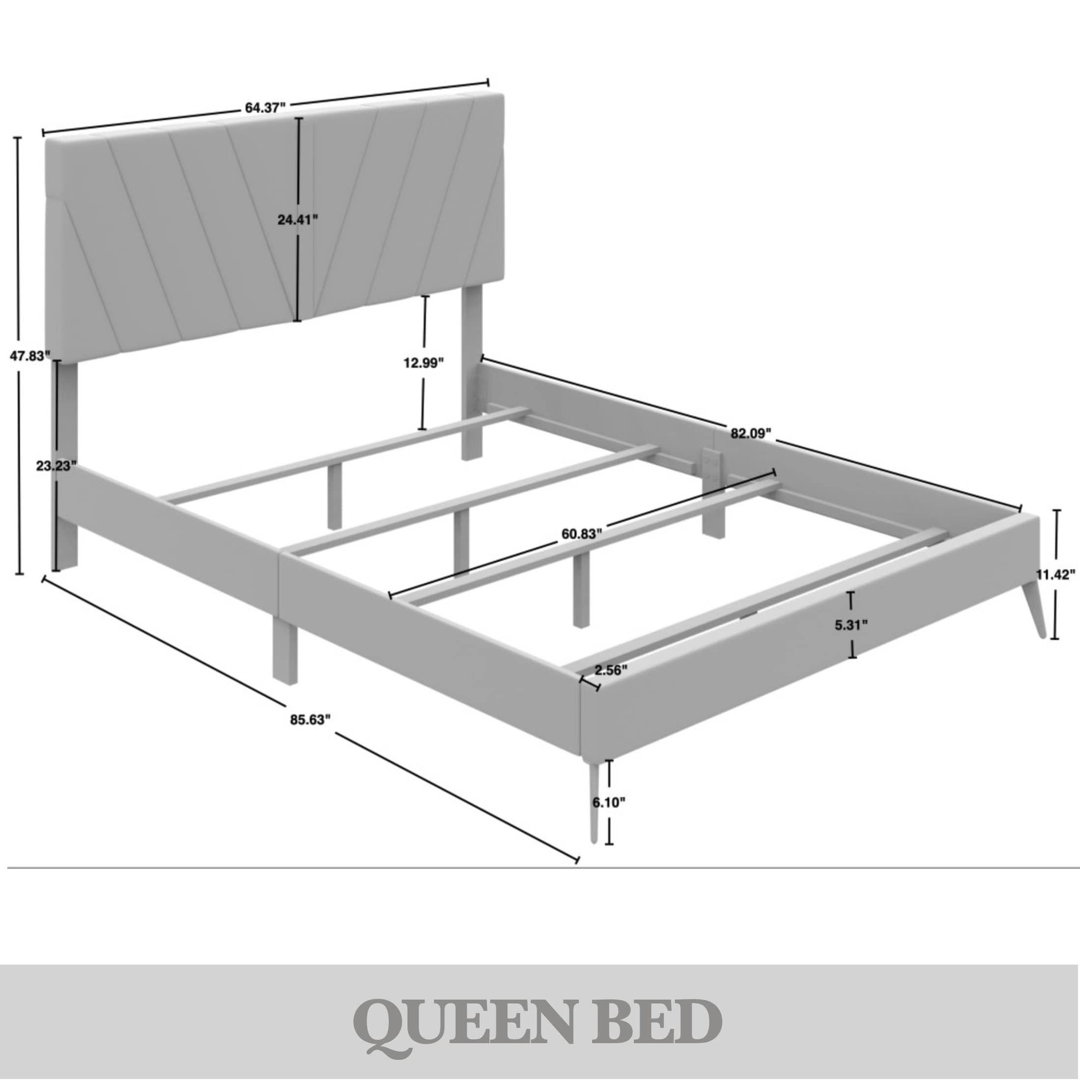 Castle Place Contemporary Velvet Queen Upholstered Bed with 2 Nightstand and Bench, Silver Grey