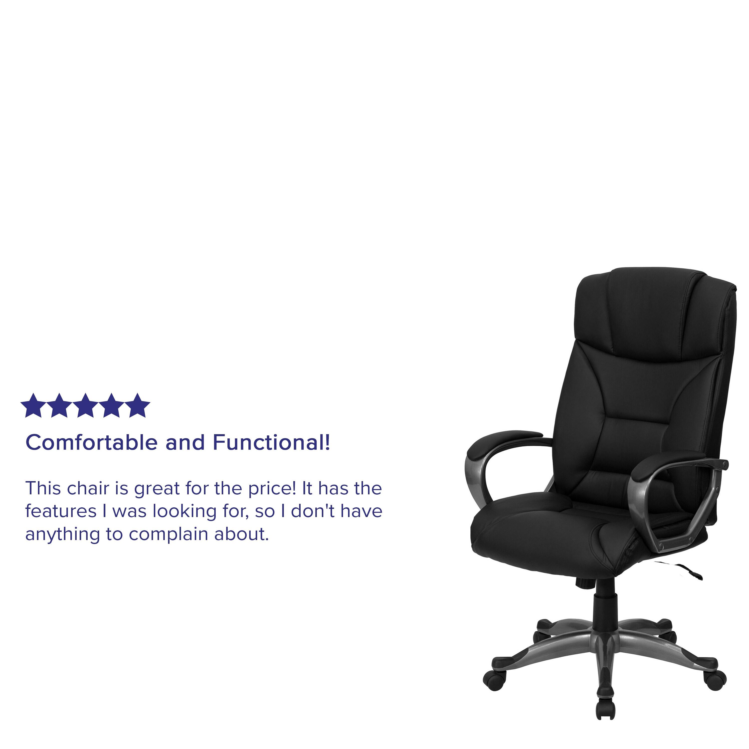 BizChair High Back Black LeatherSoft Executive Swivel Office Chair with Lip Edge Base and Arms