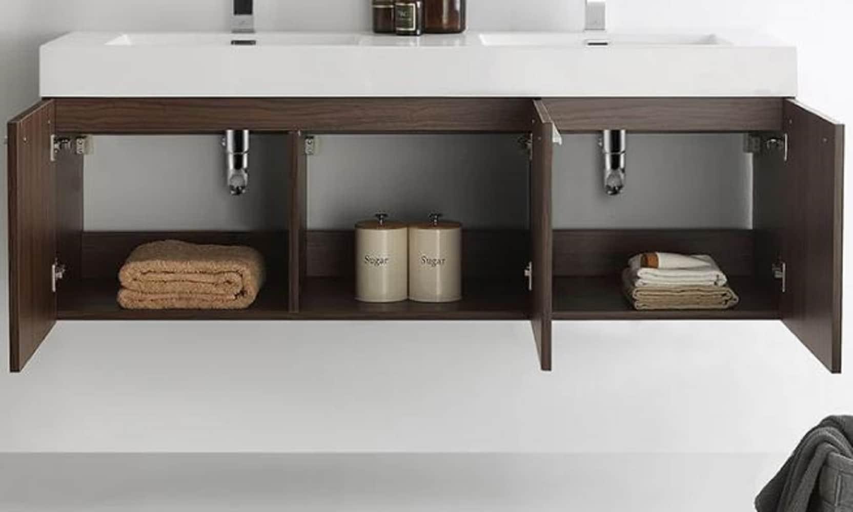 Vista 60'' Wall Mounted Modern Double Bathroom Vanity with Acrylic Vanity Top