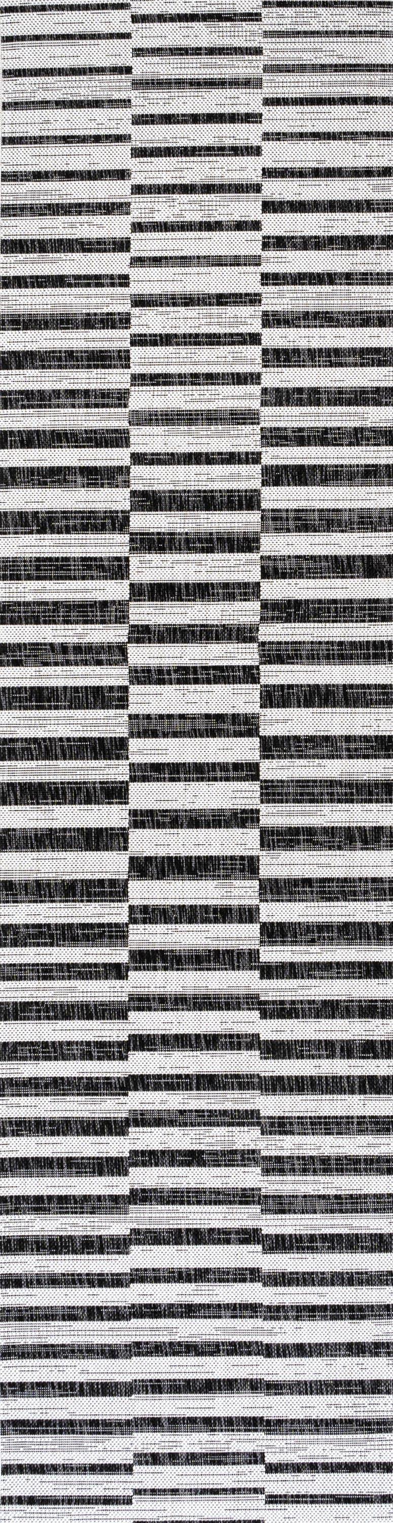 2'x10' Sukie Modern Offset Stripe Indoor/Outdoor Runner Rug, Ivory/Black - JONATHAN Y