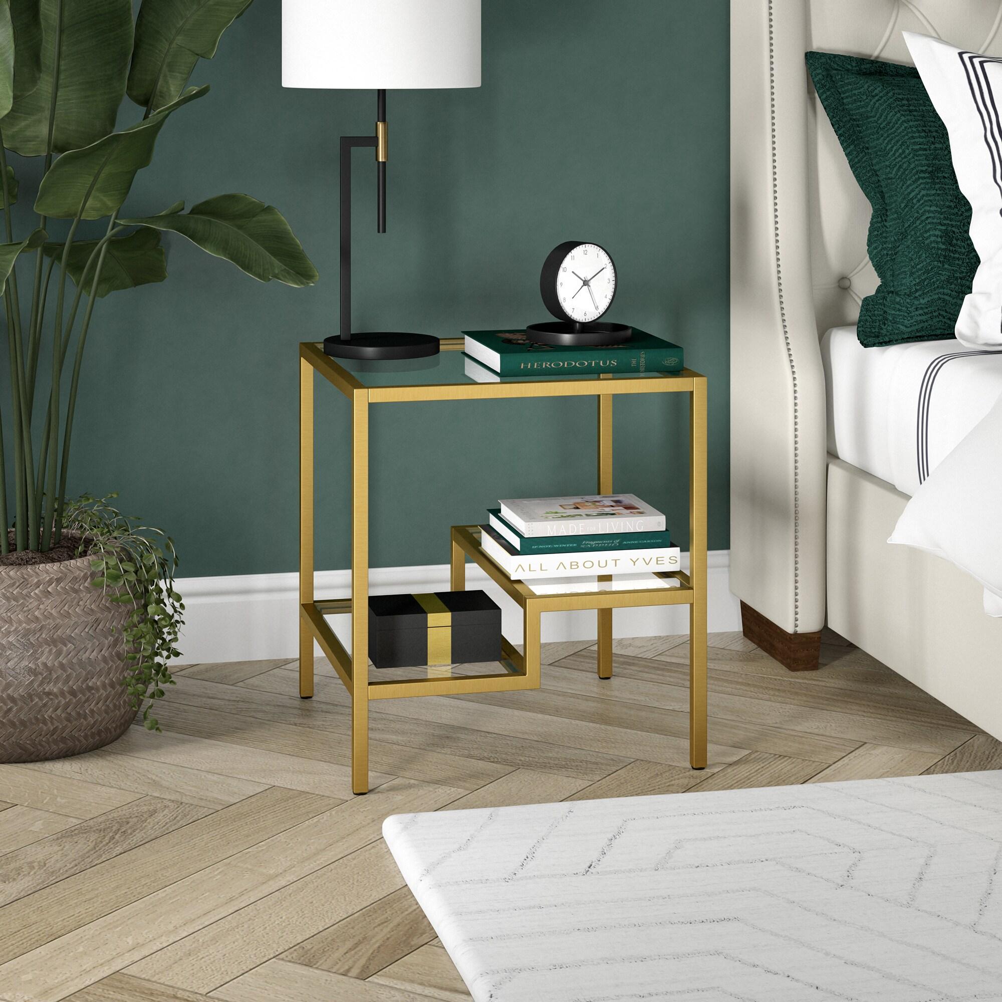 Evelyn&Zoe Lovett 20" Wide Square Side Table, Brass