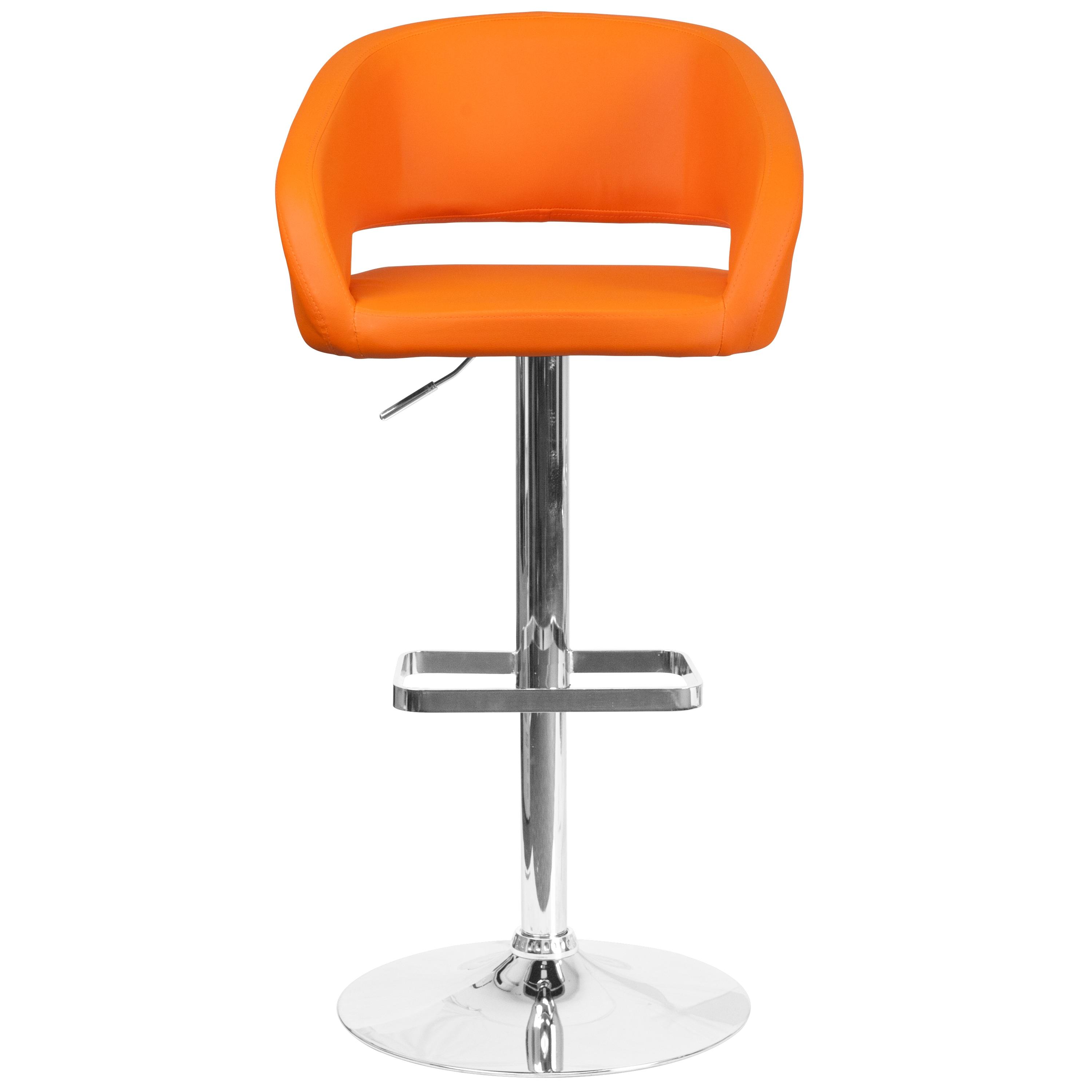 Flash Furniture Contemporary Orange Vinyl Adjustable Height Barstool with Rounded Mid-Back and Chrome Base