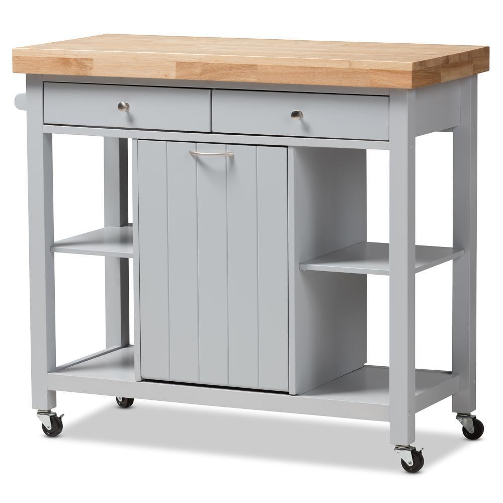 Hayward Kitchen Cart: Storage, Prep Station, Pull-Out Trash - Baxton Studio