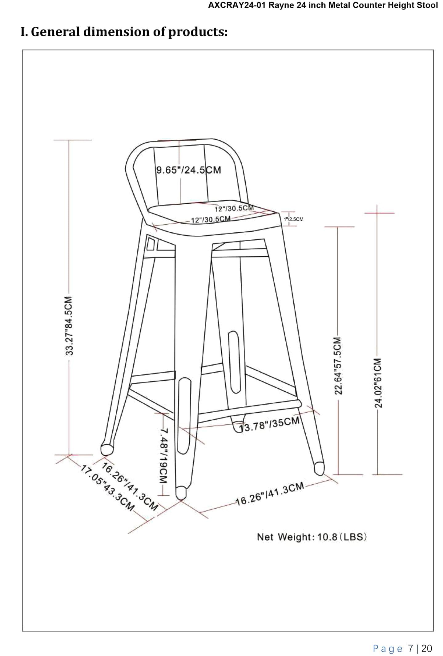 Rayne 24" White Metal and Wood Counter Stools, Set of 4