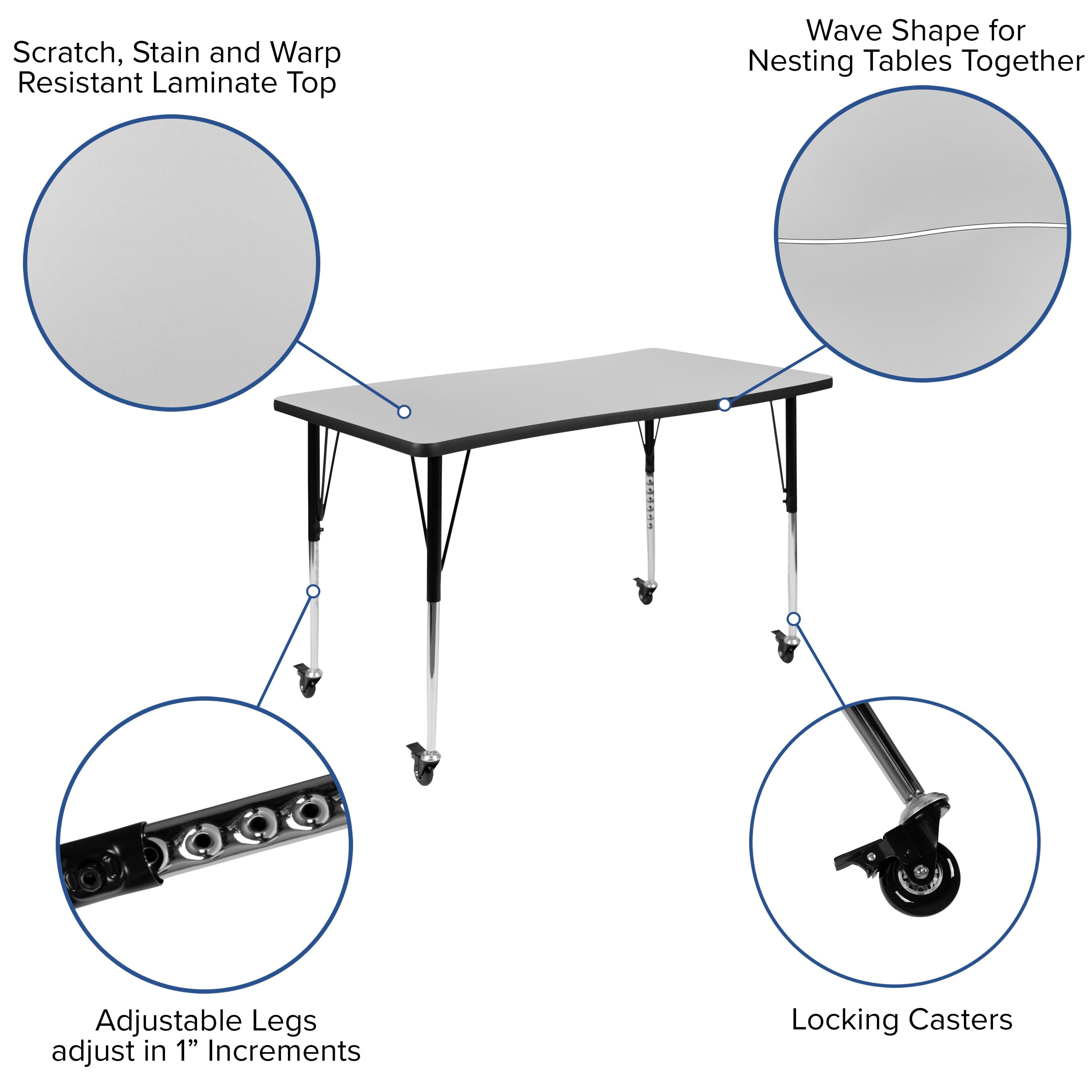 Flash Furniture Goddard 28"W x 47.5"L Rectangular Wave Collaborative Grey Adjustable Height Activity Table