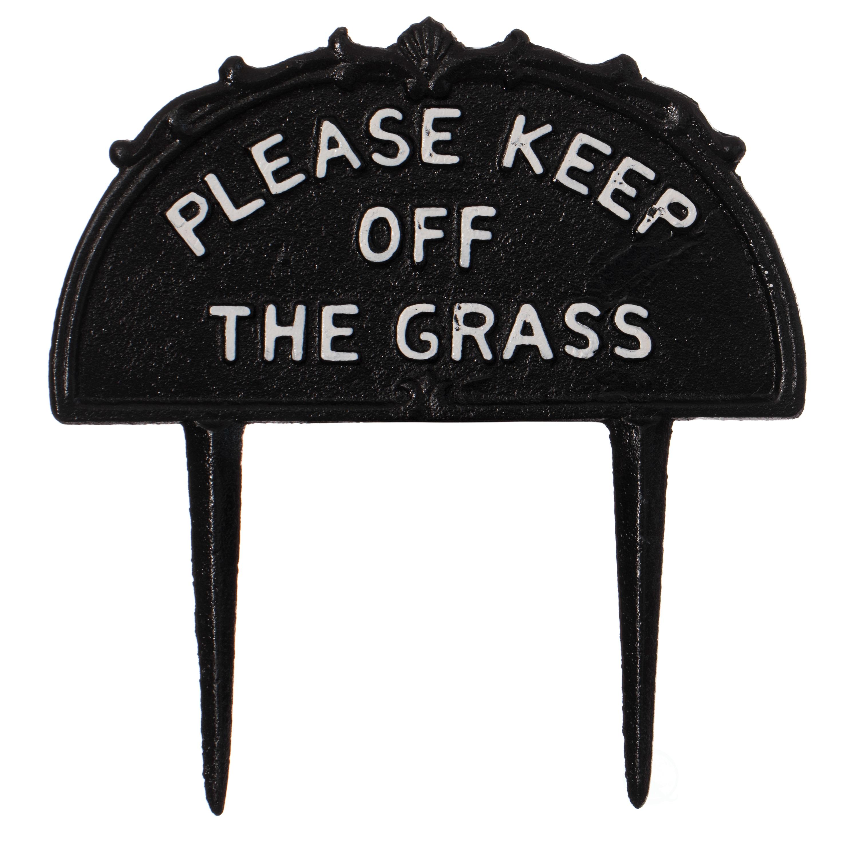 Gardenised Please Keep Off the Grass Post, Outdoor Warning Ground Cast Iron Stake