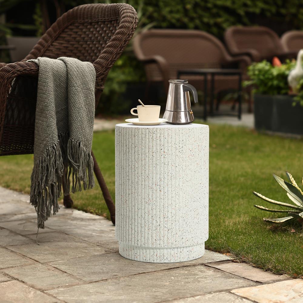 LuxenHome Ivory White Cement Round Outdoor Side Table