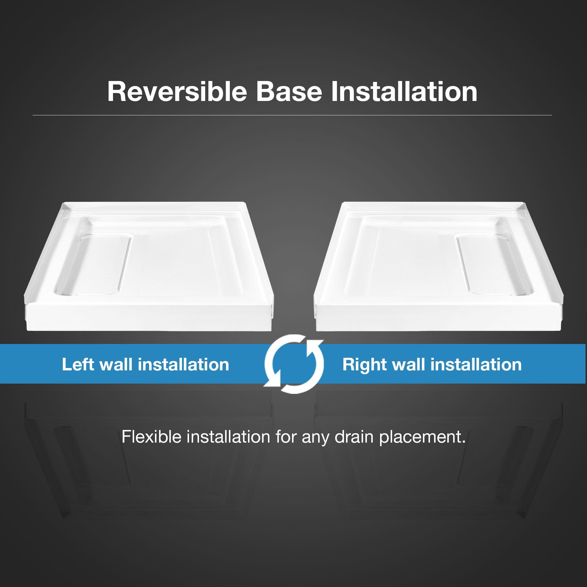 OVE Decors 36" x 32" Rectangle Shower Base Pan, White Acrylic, Center Drain, Reversible Design