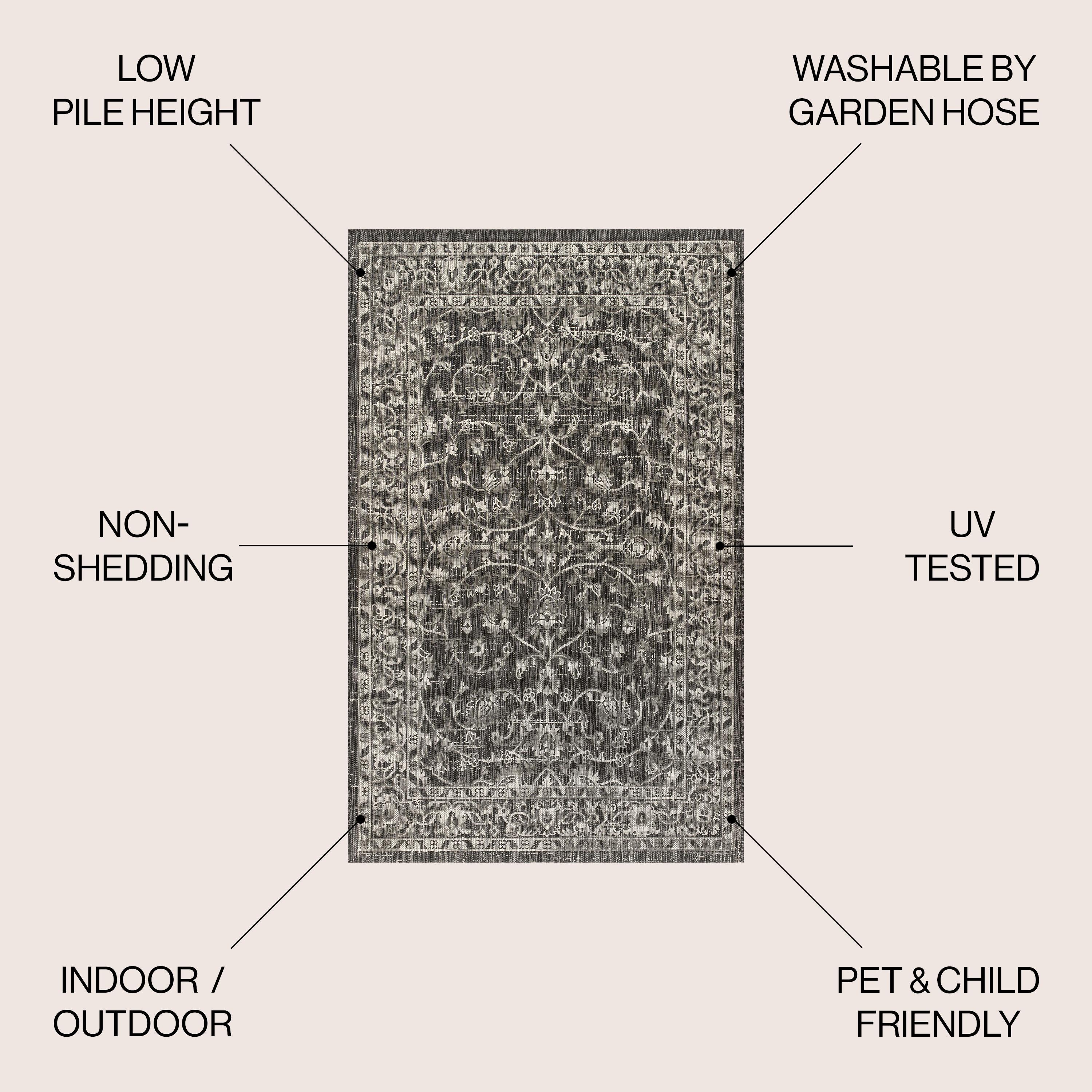 4'x6' Palazzo Vine and Border Textured Weave Indoor/Outdoor Area Rug, Black/Gray - JONATHAN Y