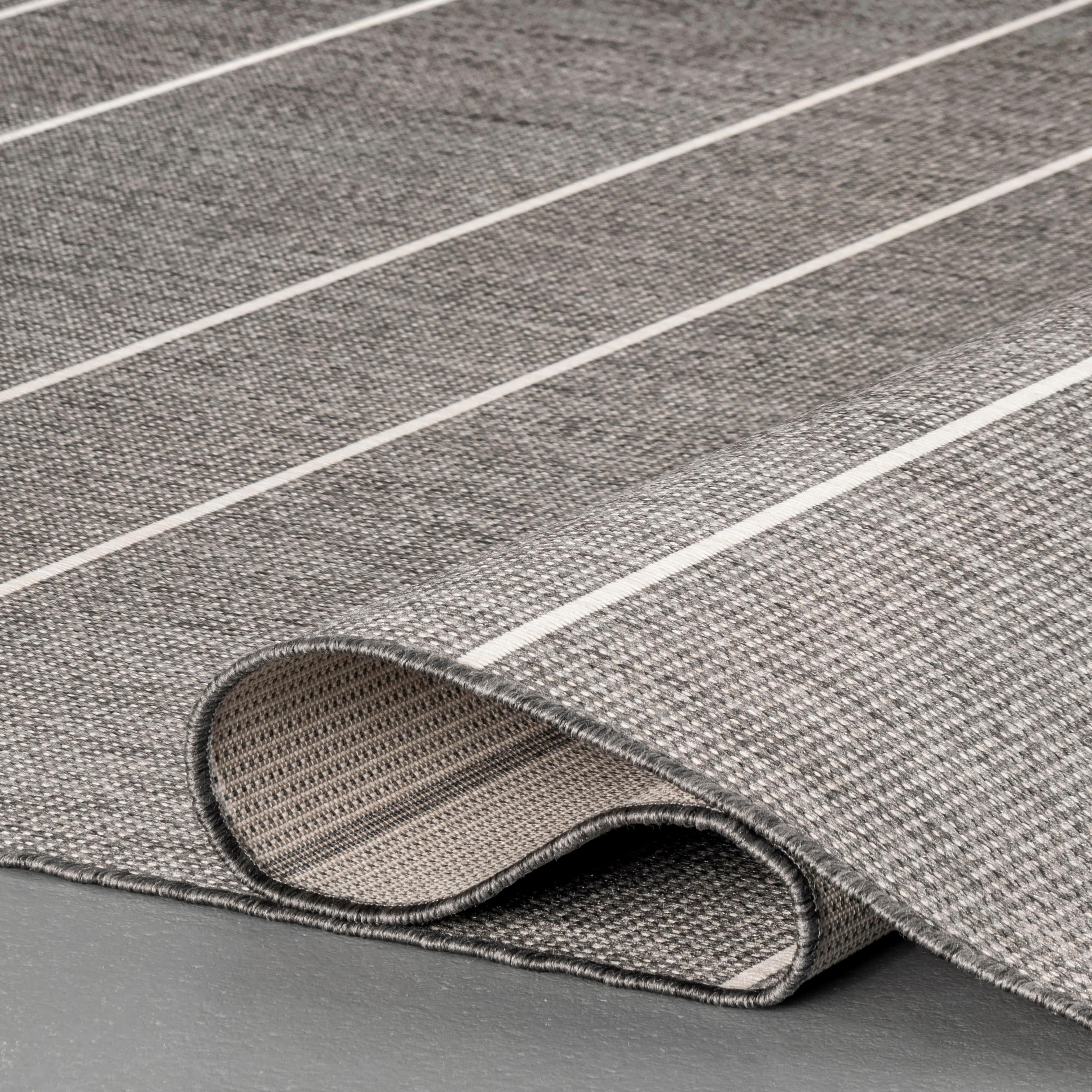 Nuloom Alaina Striped 8 Square Indoor/Outdoor Area Rug for Living Room Patio Deck Front Porch Kitchen, Dark Grey/Ivory