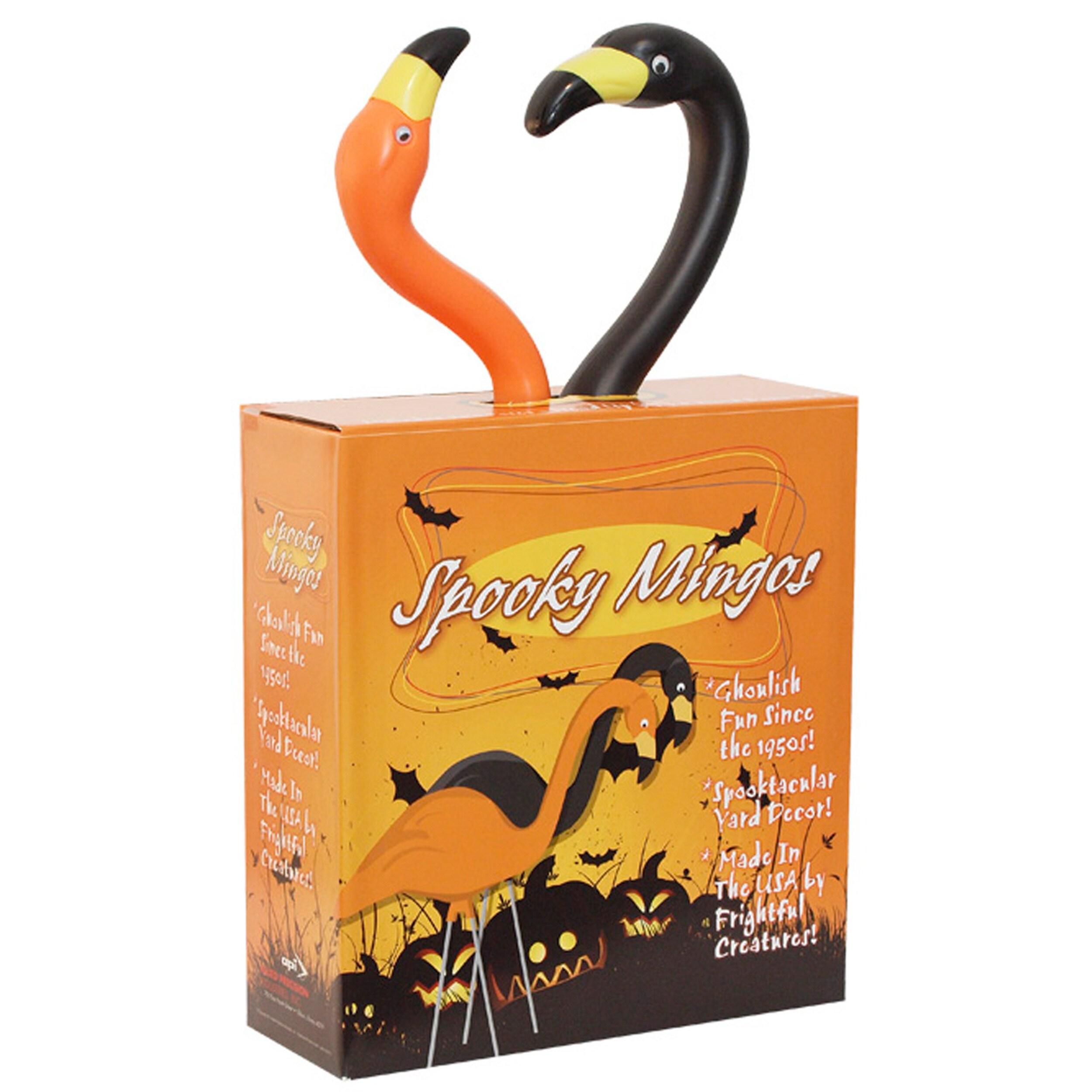 Bloem Spooky Indoor/Outdoor Black and Orange Halloween Flamingo Yard Decorations with Metal Stakes