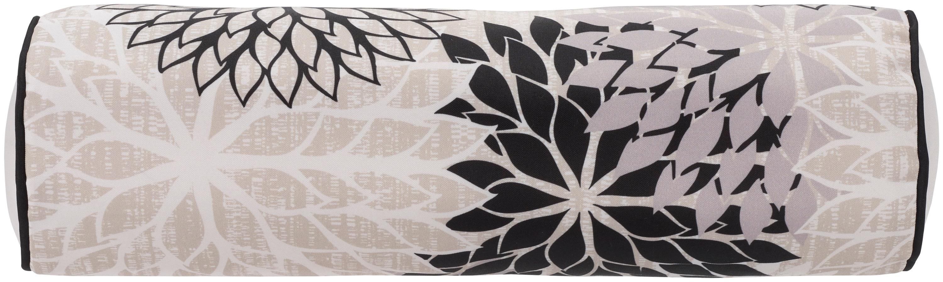 Mina Victory Aloha Floral Tropical Outdoor Throw Pillow Black White 6" x 20"