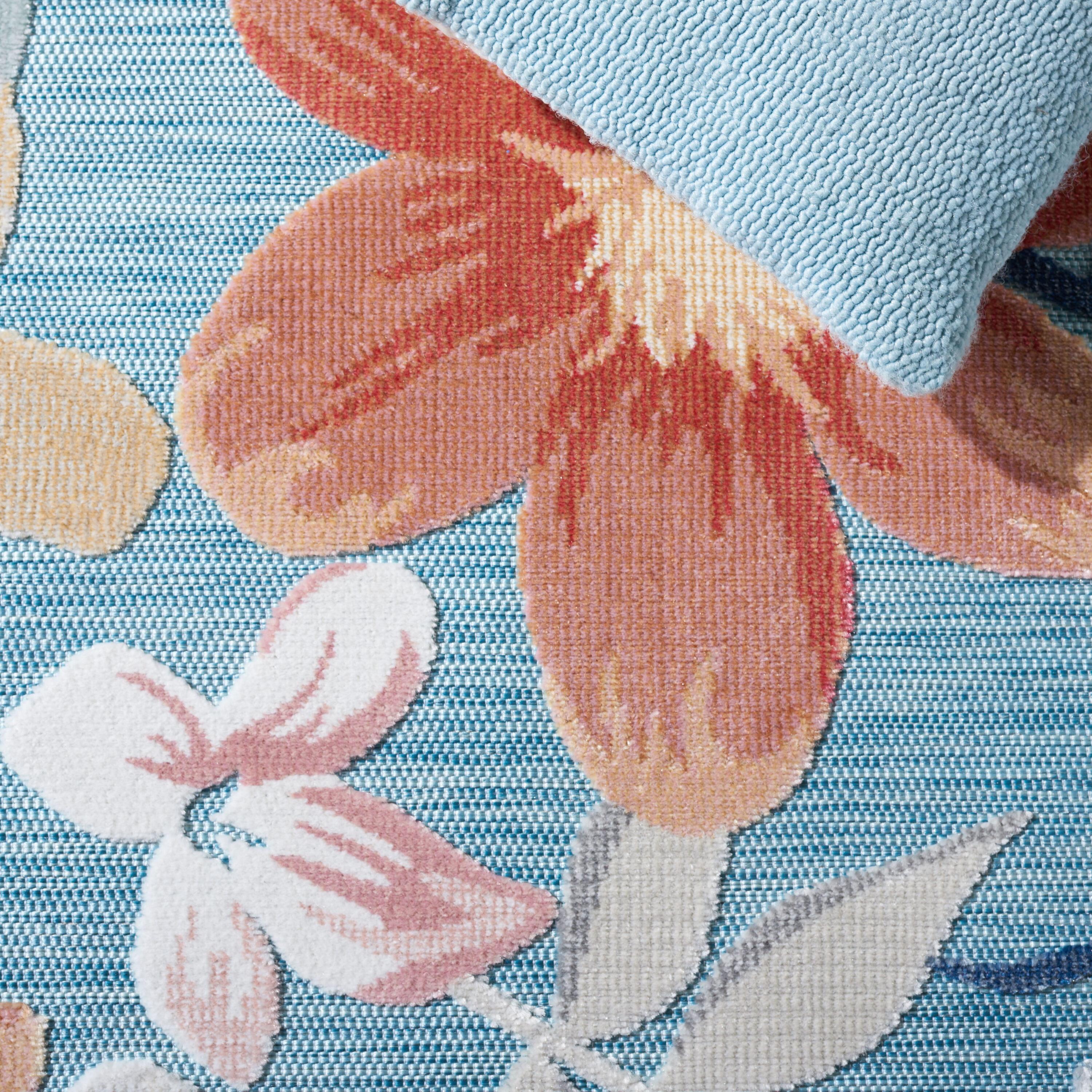 Cabana CBN454 Loomed Indoor/Outdoor Area Rug - Aqua/Rust - 4'x6' - Safavieh