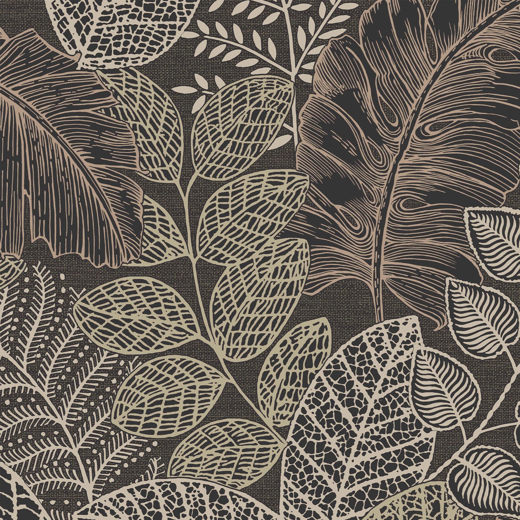 Superfresco Easy Scattered Leaves Charcoal and Gold Wallpaper