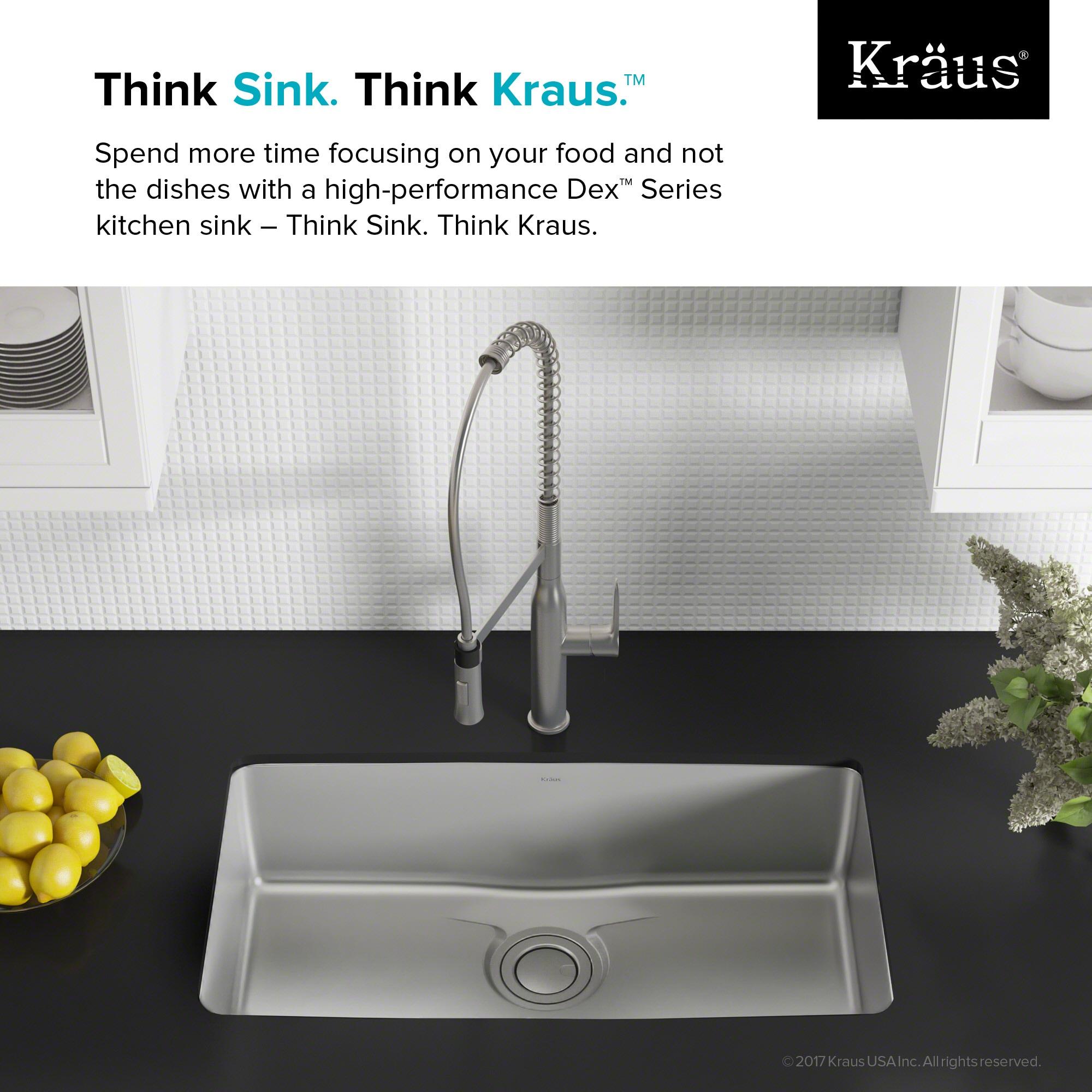 Dex™️ Series KRAUS 33" L Undermount 16 Gauge Stainless Steel Single Bowl Kitchen Sink