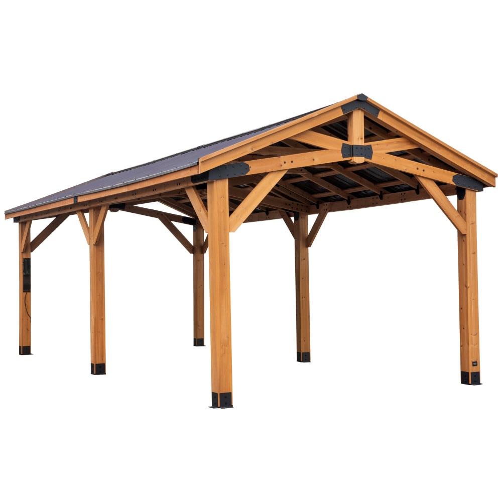 Backyard Discovery Norwood 24' x 12' Cedar Wood Gazebo, Galvanized Steel Roof, PowerPort