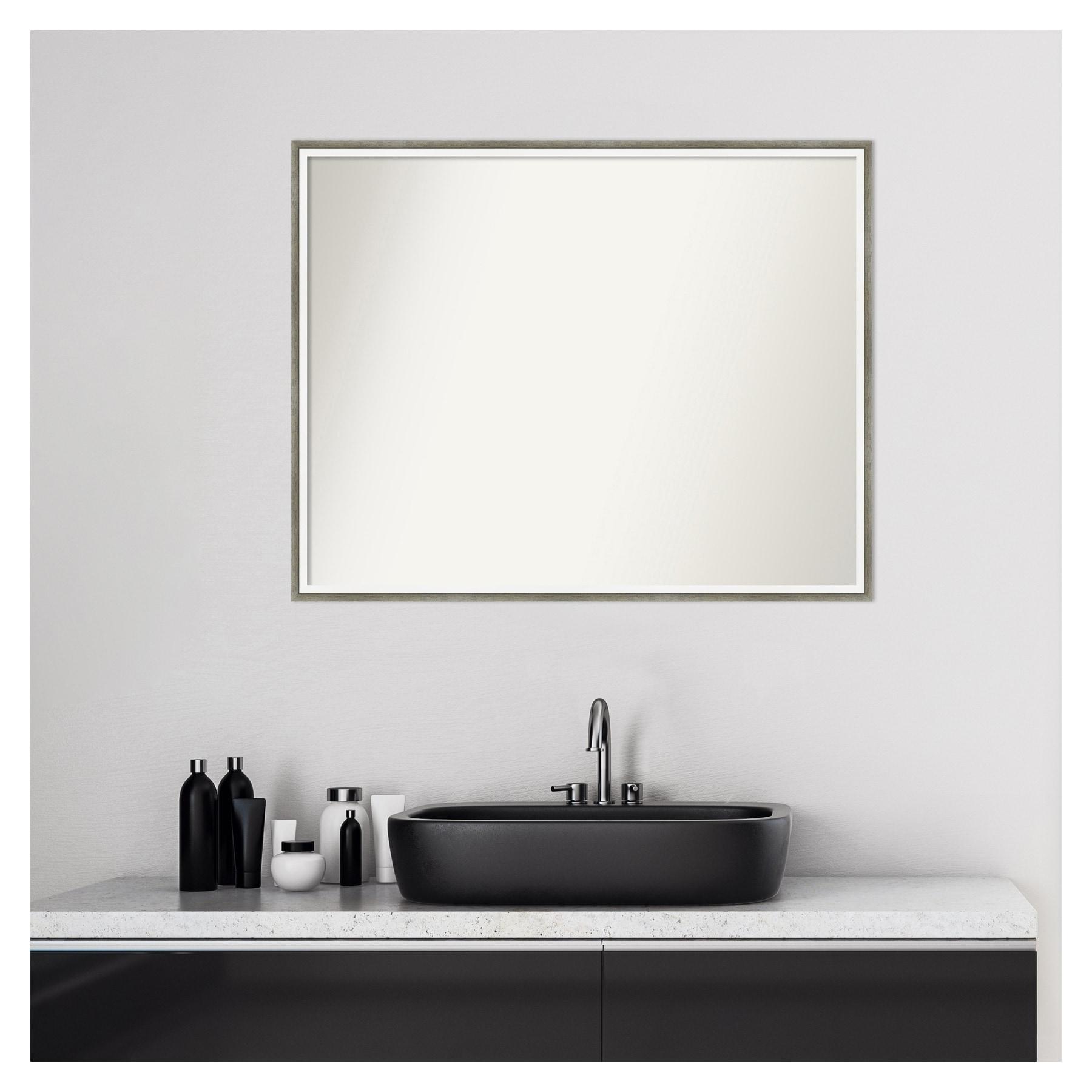 29" x 23" Non-Beveled Lucie Wood Bathroom Wall Mirror Silver - Amanti Art: Modern Rectangle, Includes Mounting Hardware