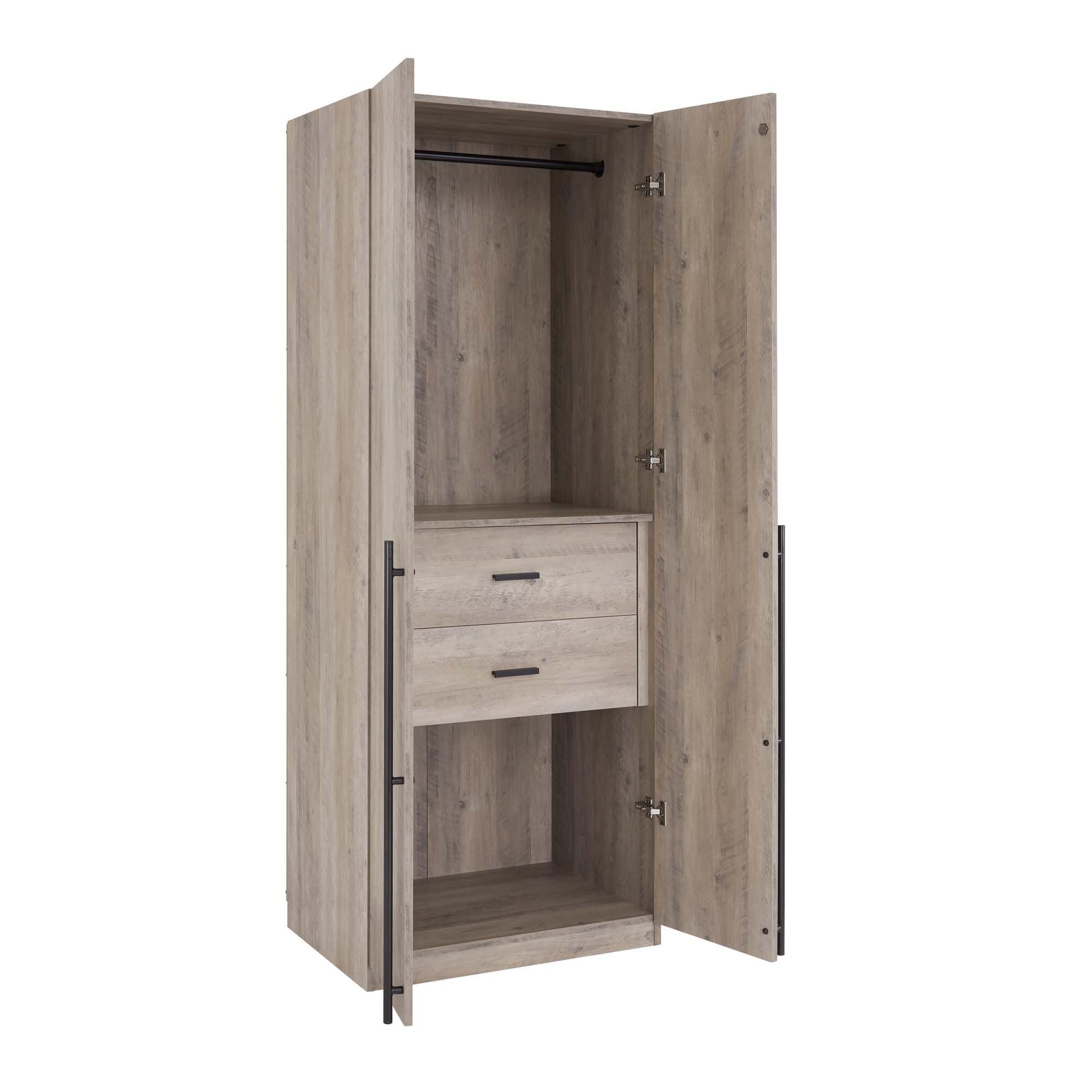 Manhattan Comfort 2pc Lee 4 Door Module Wardrobe Rustic Gray: Modern Style, MDF, Metal Hardware, 5 Shelves, 2 Drawers