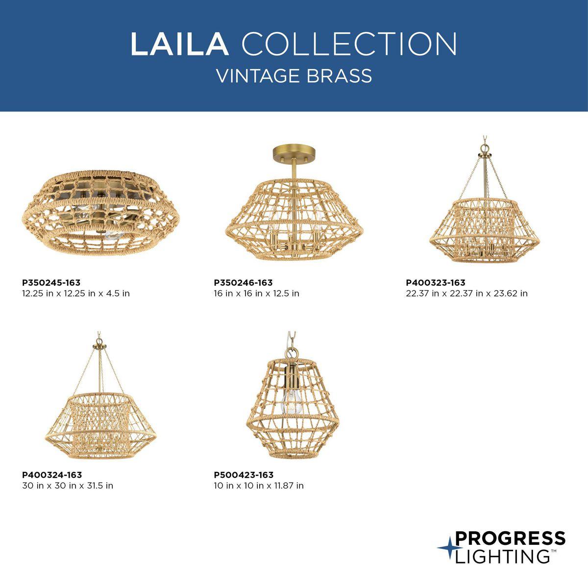 Progress Lighting Laila 2-Light Flush Mount Vintage Brass Steel Fixture: Coastal-inspired, hand-knotted jute design for ambient light in bedrooms and