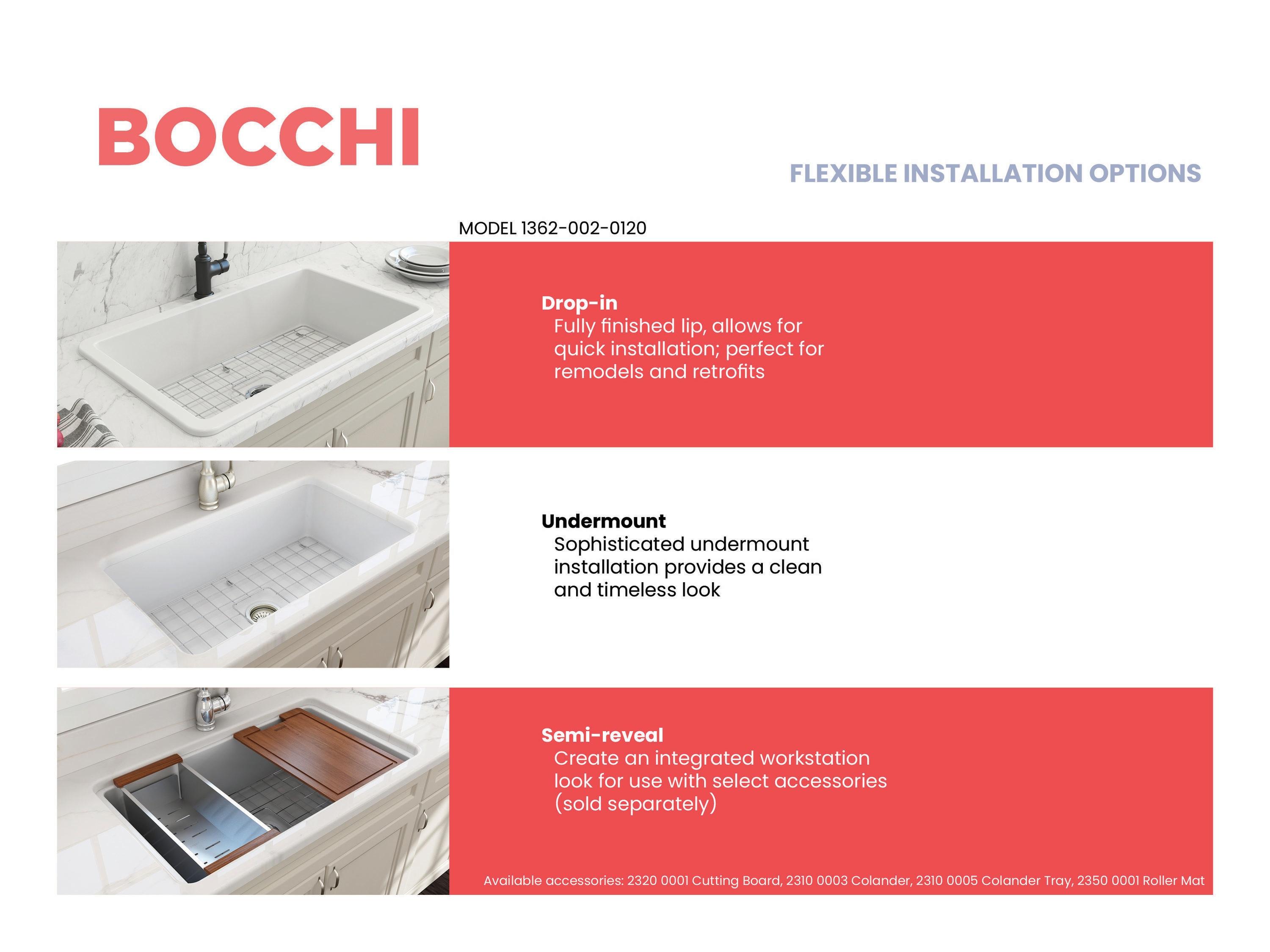BOCCHI Sotto Undermount Fireclay 32 in. Single Bowl Kitchen Sink with Protective Bottom Grid and Strainer in Matte White