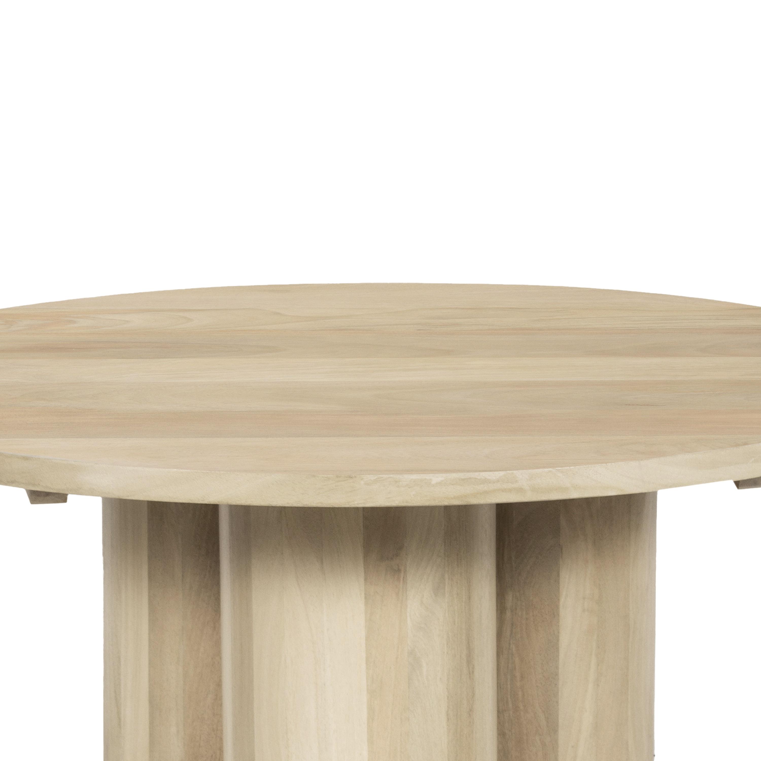 The Urban Port Hazel Coffee Table with 3 Pillar Legs, 35.5 Inch Round Top, Natural Brown Mango Wood