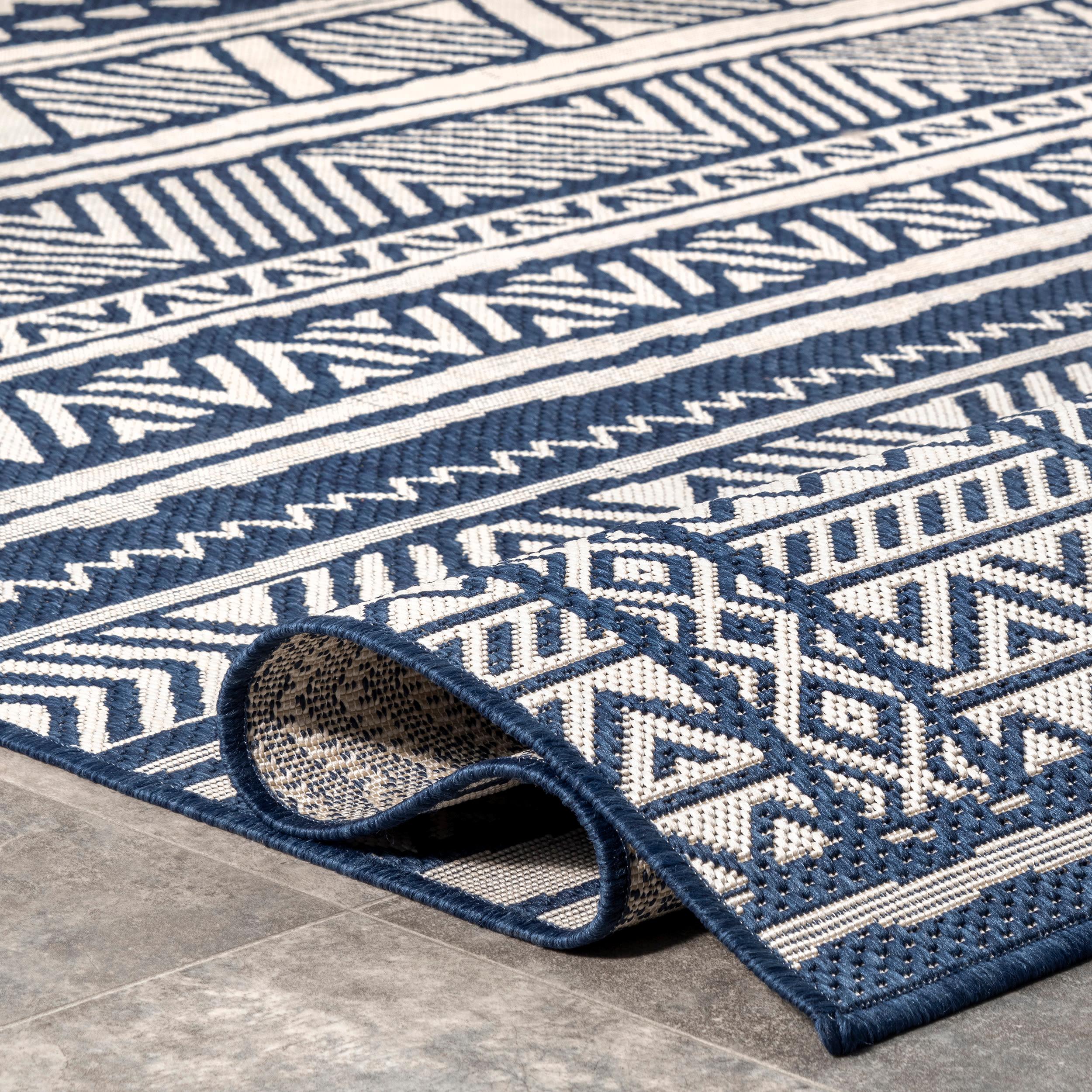 4'x6' Abbey Geometric Striped Indoor and Outdoor Area Rug Navy - nuLOOM: Low Pile, Rectangle, Polypropylene & Polyester