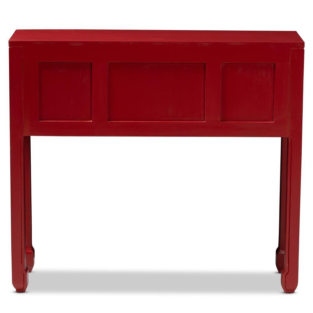 Melodie 6 Drawer Console Table Red - Baxton Studio: Antique-Inspired, Bayur Wood, Bronze Handles