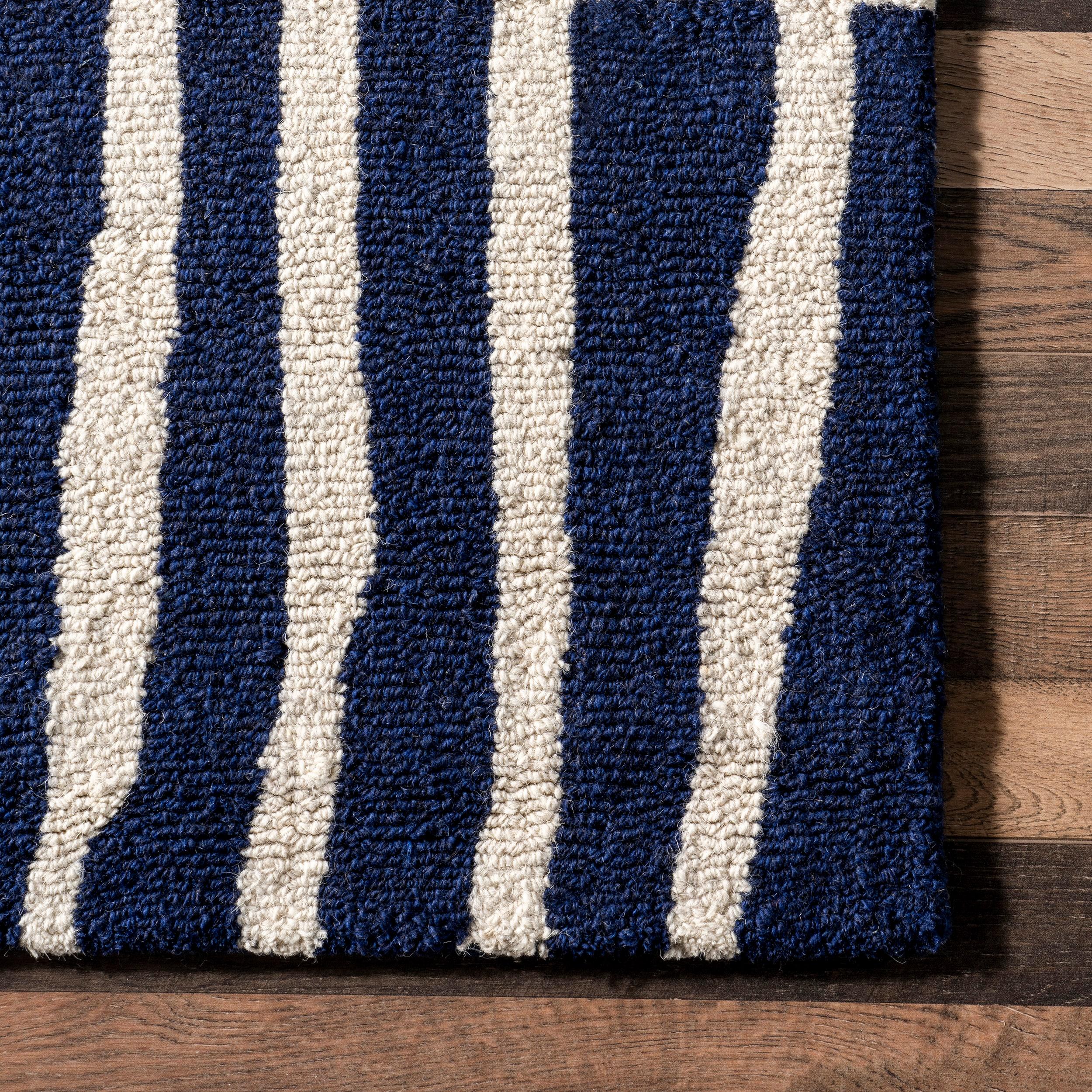 Nuloom Lemuel Geometric 2x6 Wool Runner Indoor Area Rug for Living Room Bedroom Dining Room Entryway Hallway Kitchen, Navy/Ivory