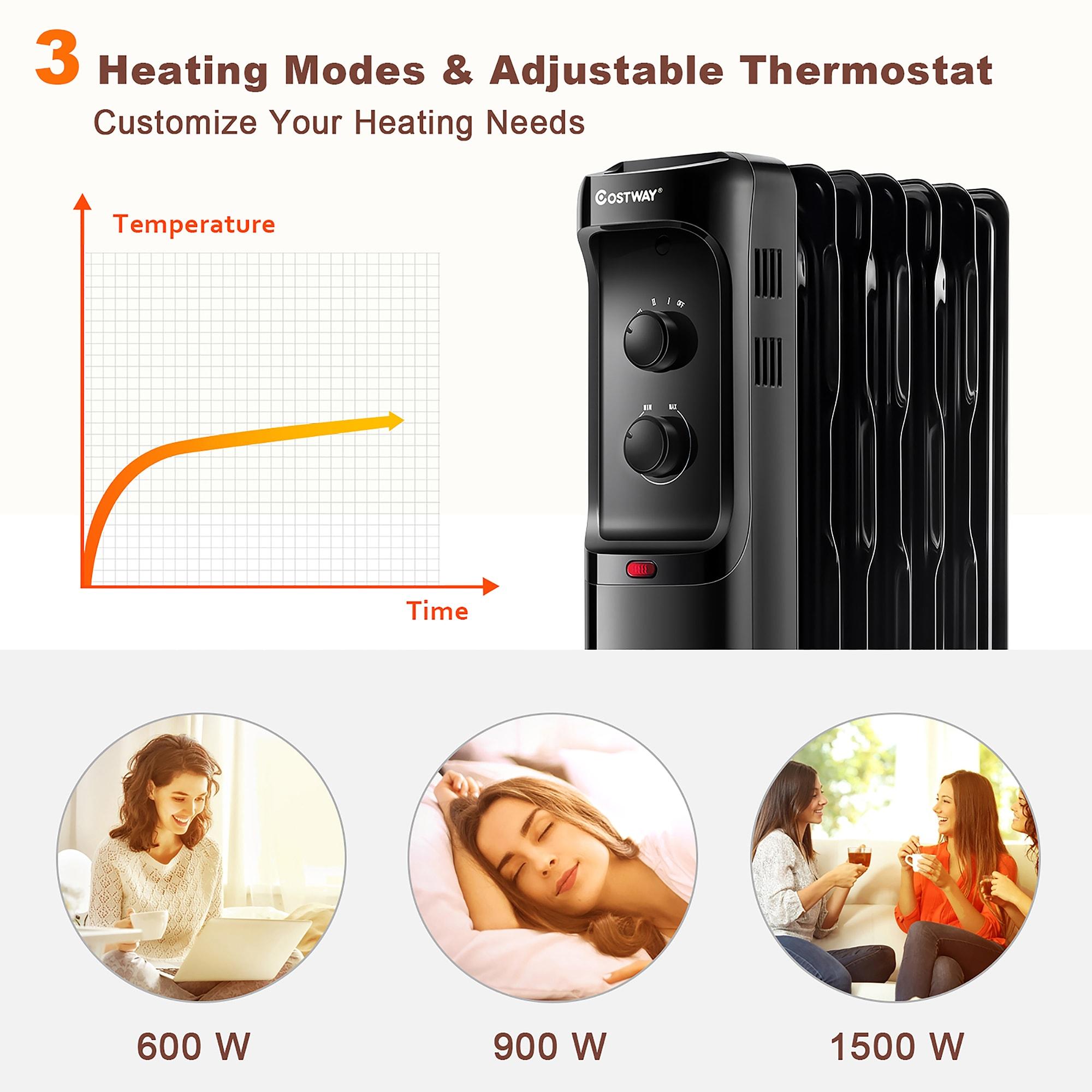 Costway 1500W Oil Filled Heater Portable Radiator Space Heater w/Adjustable Thermostat Black