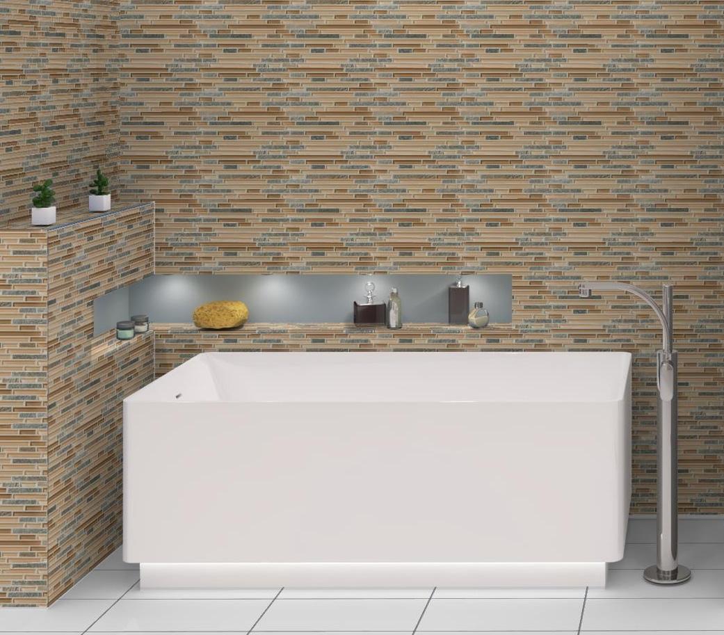 Andova Wright-Scape Straight Edge Glass & Slate Brick Joint Mosaic Kitchen Backsplash, Bathroom, Shower, Pool, Wall and Floor Tile