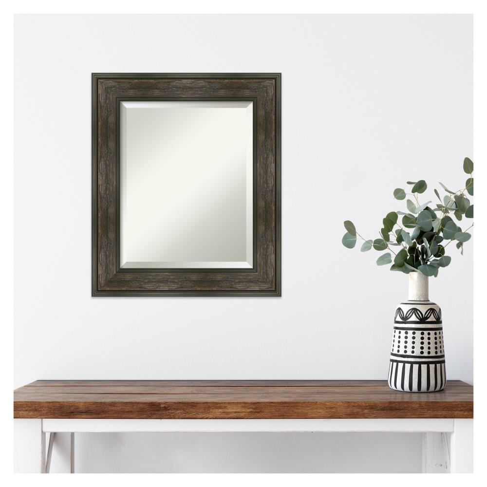 Amanti Art Beveled Bathroom Wall Mirror - Rail Rustic Char Frame - Rail Rustic Char Outer Size: 22 x 26 in