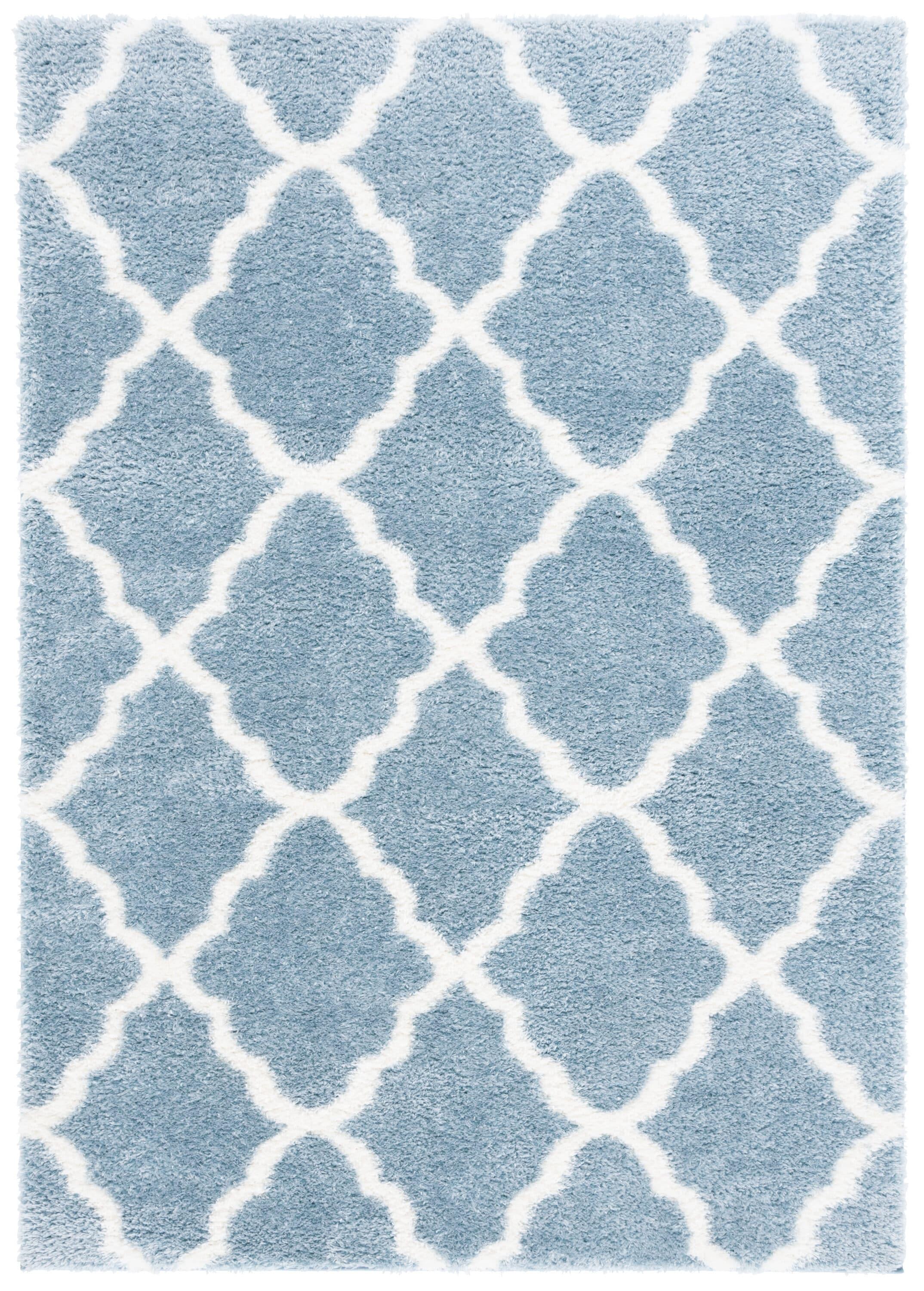 Blue and White Geometric Shag 9' x 12' Area Rug