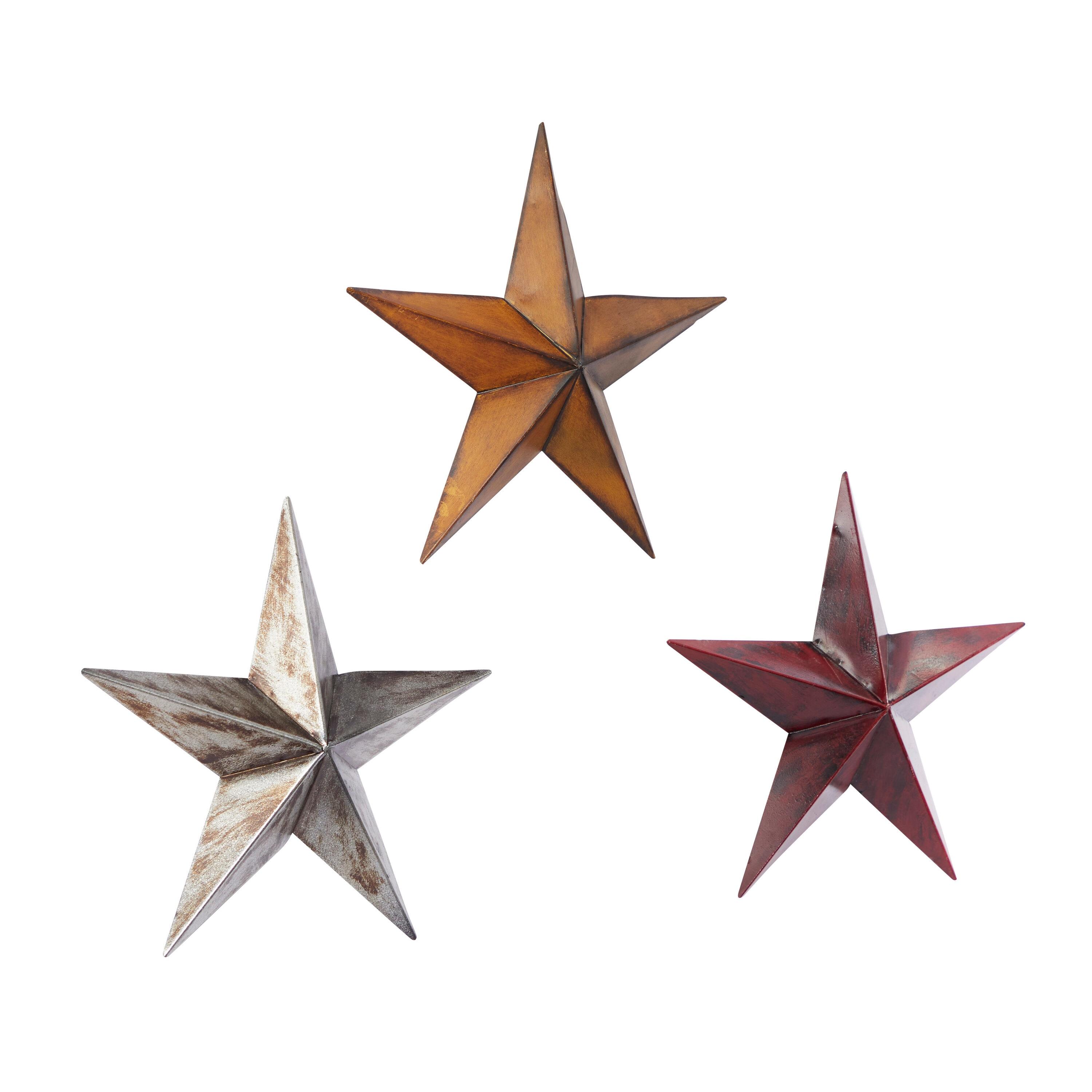 Metal Indoor Outdoor Star Multi Colored Wall Decor Set (Set of 3)