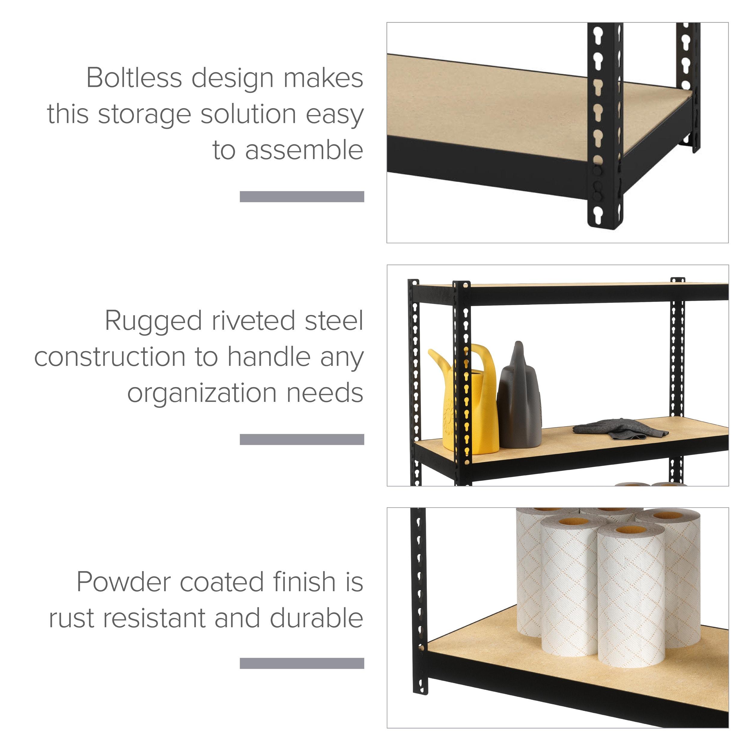 Space Solutions 1000 Riveted Metal Shelving 3-Shelf Unit 12D x 30W x 30H Black