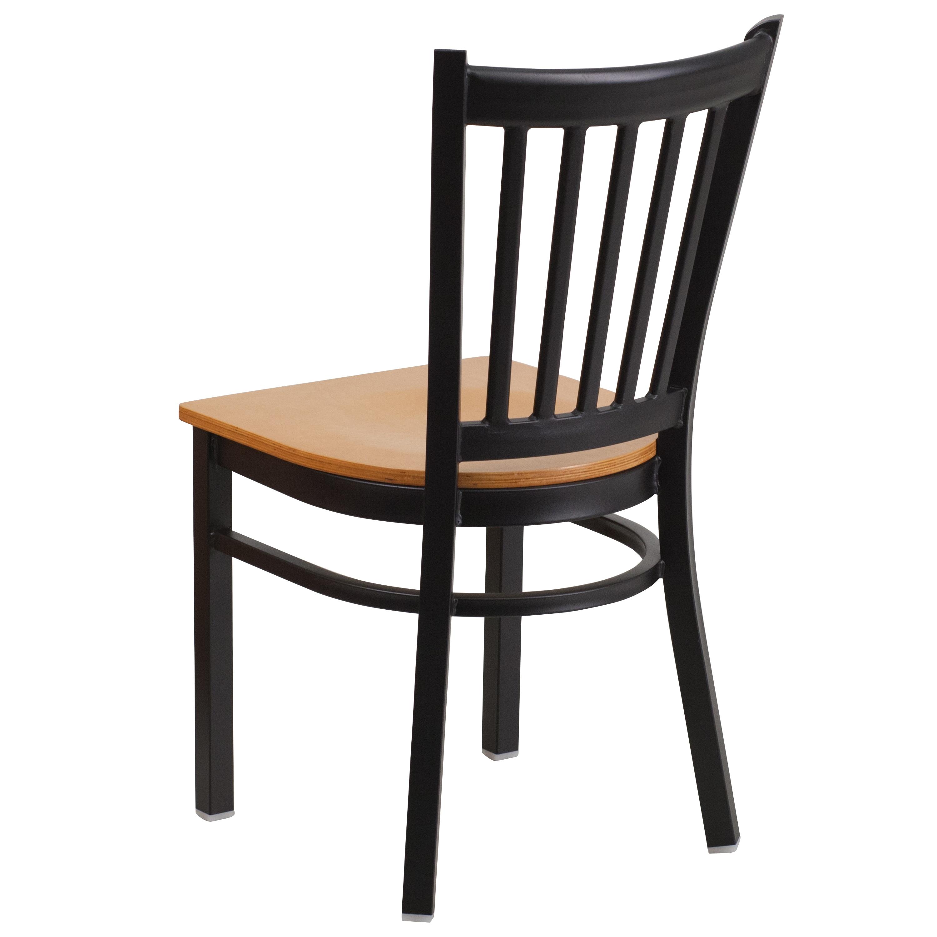 Flash Furniture HERCULES Series Black Vertical Back Metal Restaurant Chair - Natural Wood Seat