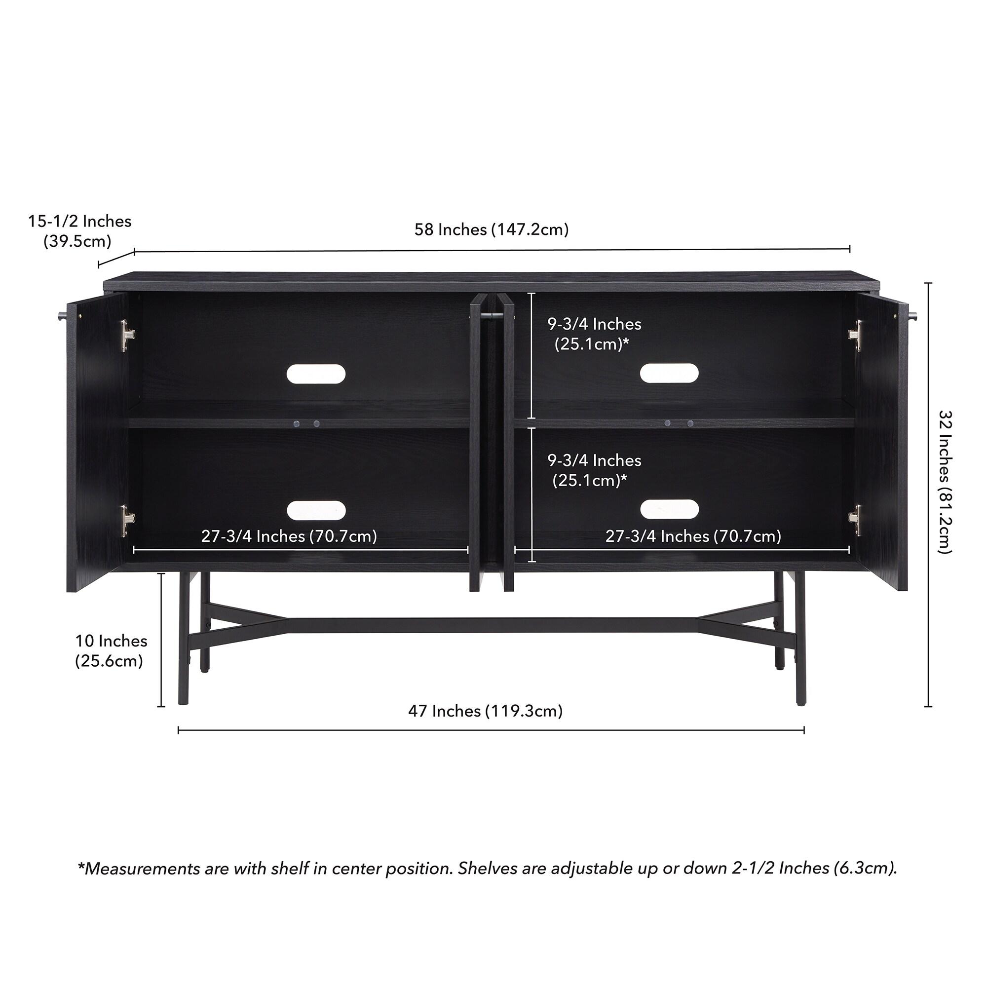 Henn&Hart 58" Black Grain MDF/Metal Buffet Table