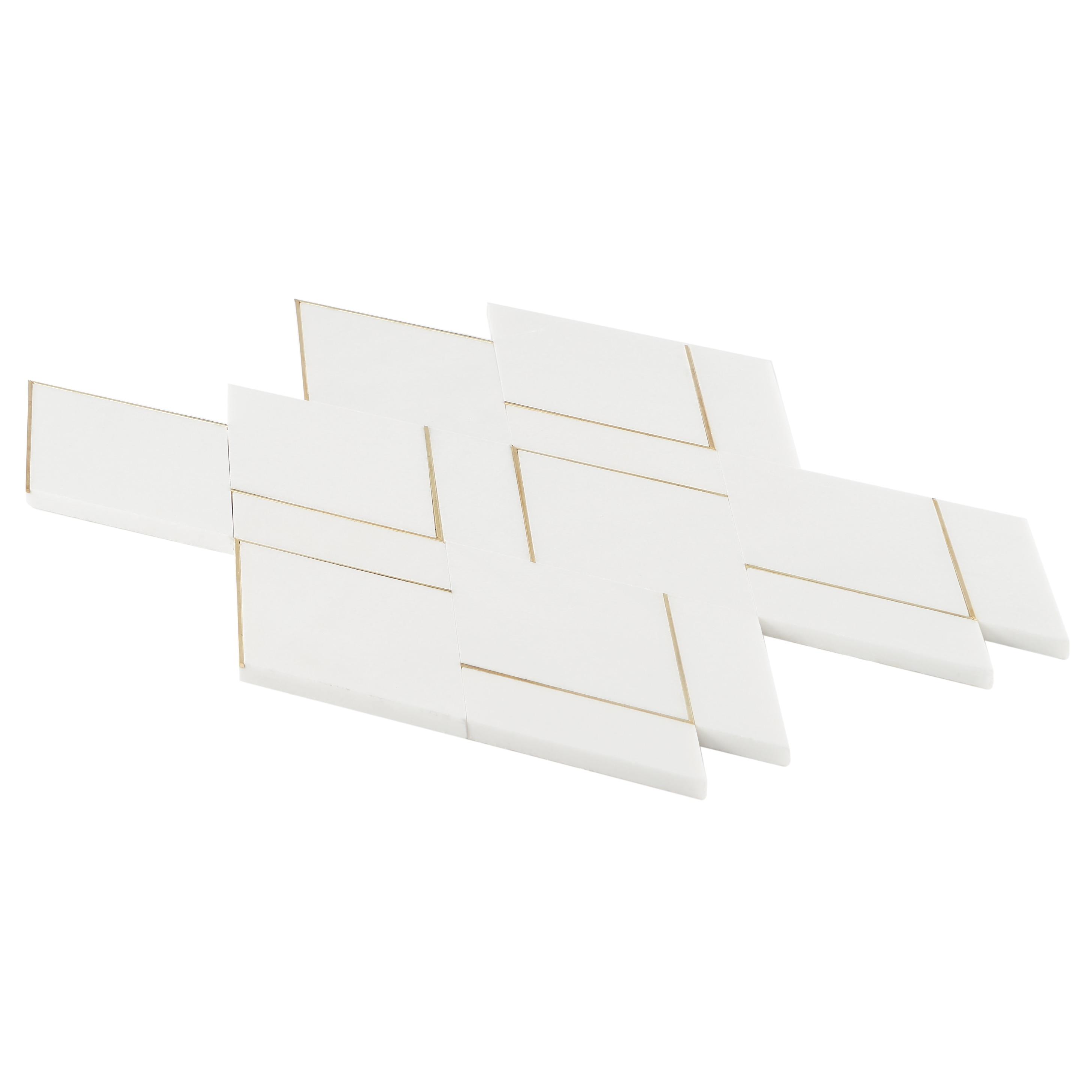 Mehko 11.81 in. x 14.96 in. Polished Marble and Brass Wall Tile