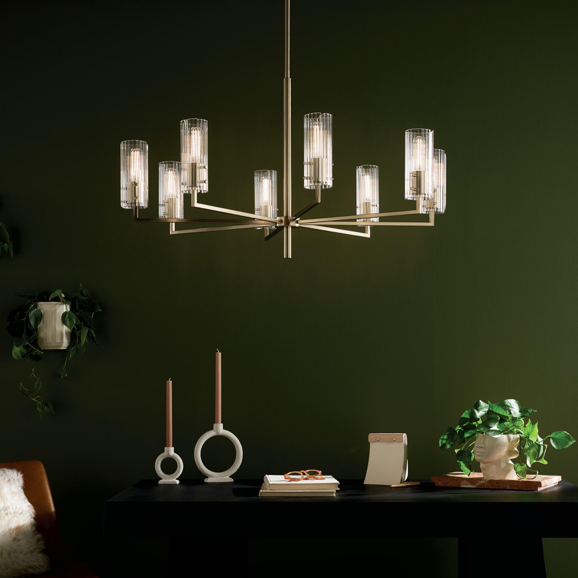 Champagne Bronze 8-Light Chandelier with Clear Fluted Glass Shades