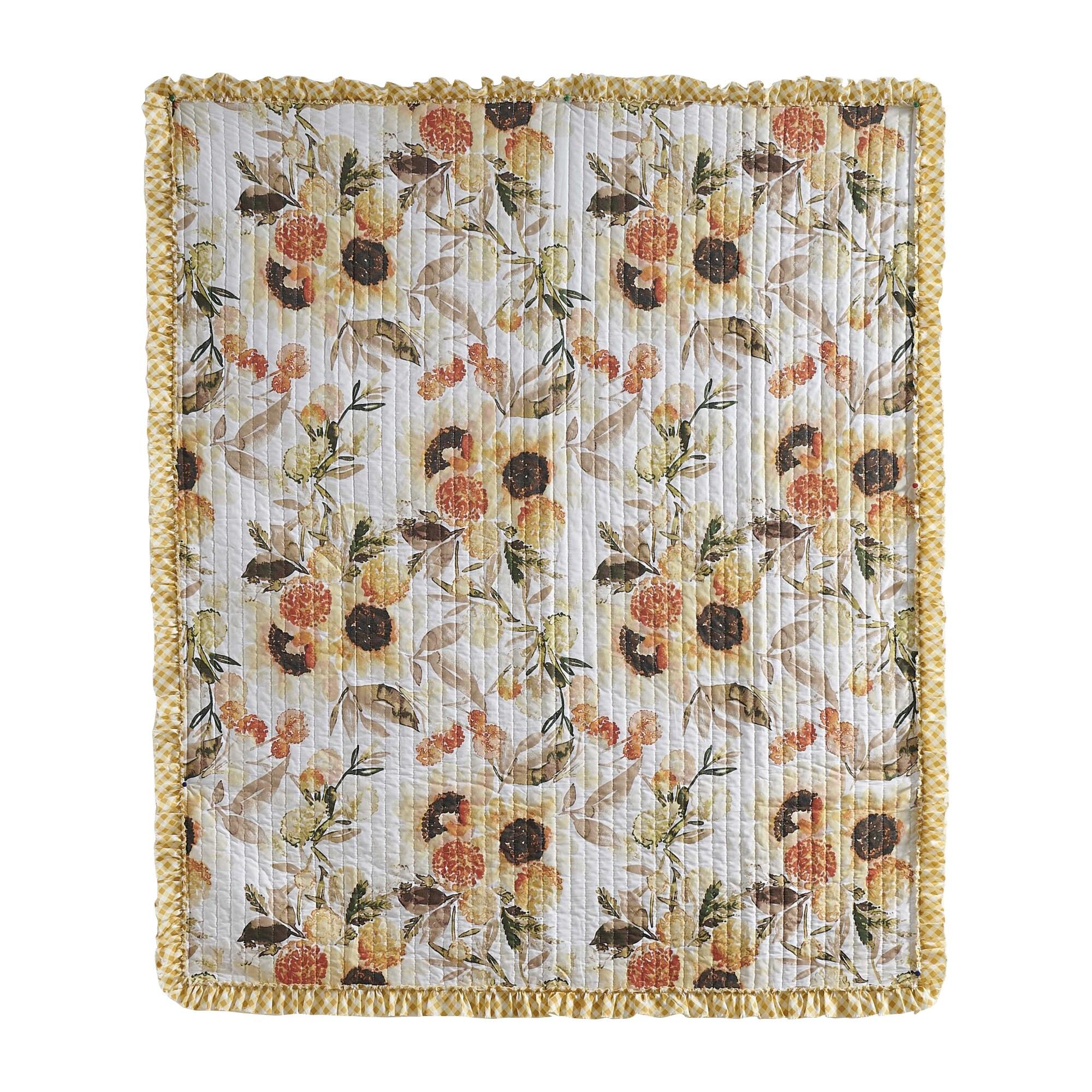 Greenland Home Fashions Somerset Sunflower Reversible Quilted Throw with Gingham Ruffles