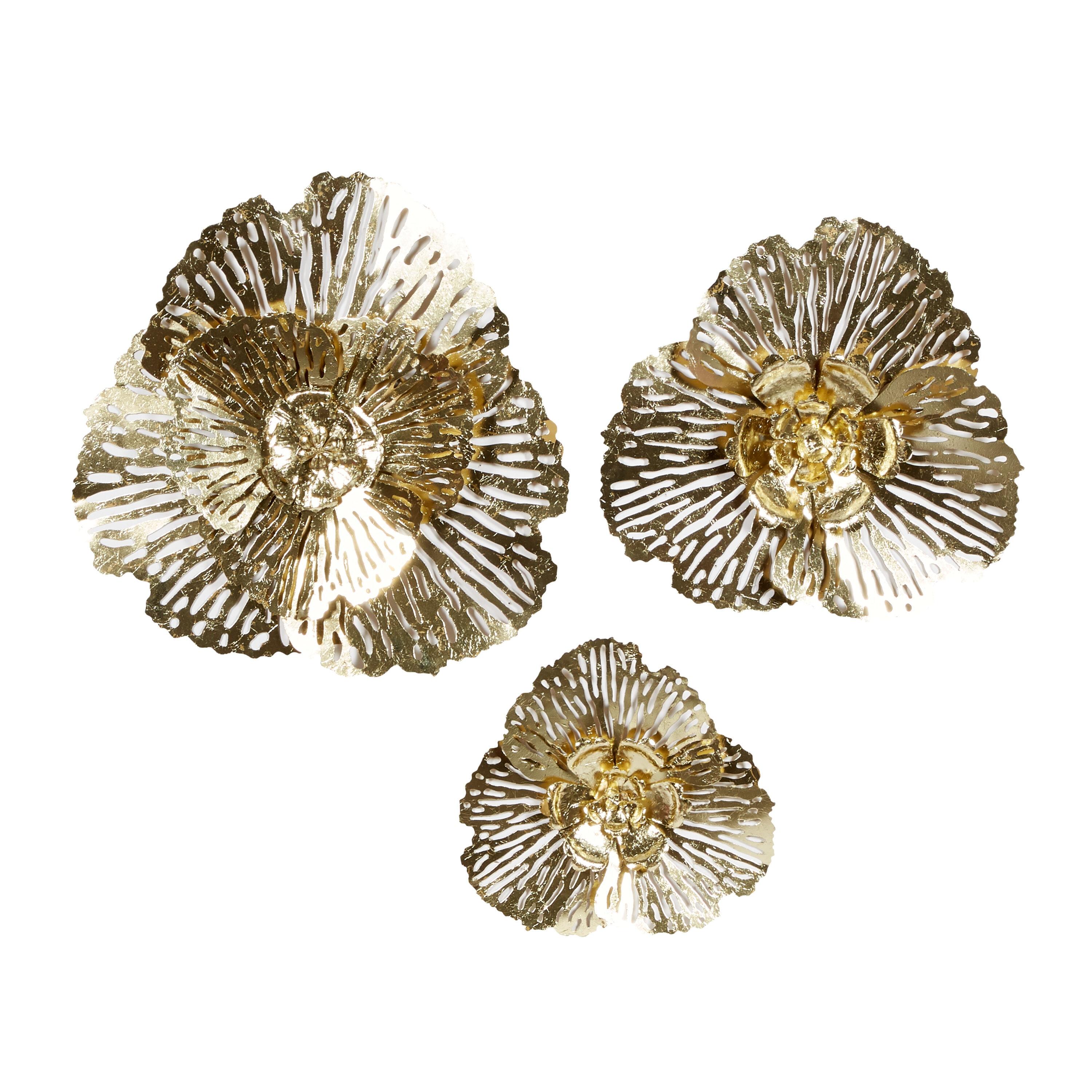 DecMode Gold Metal Floral Wall Decor (3 Count)