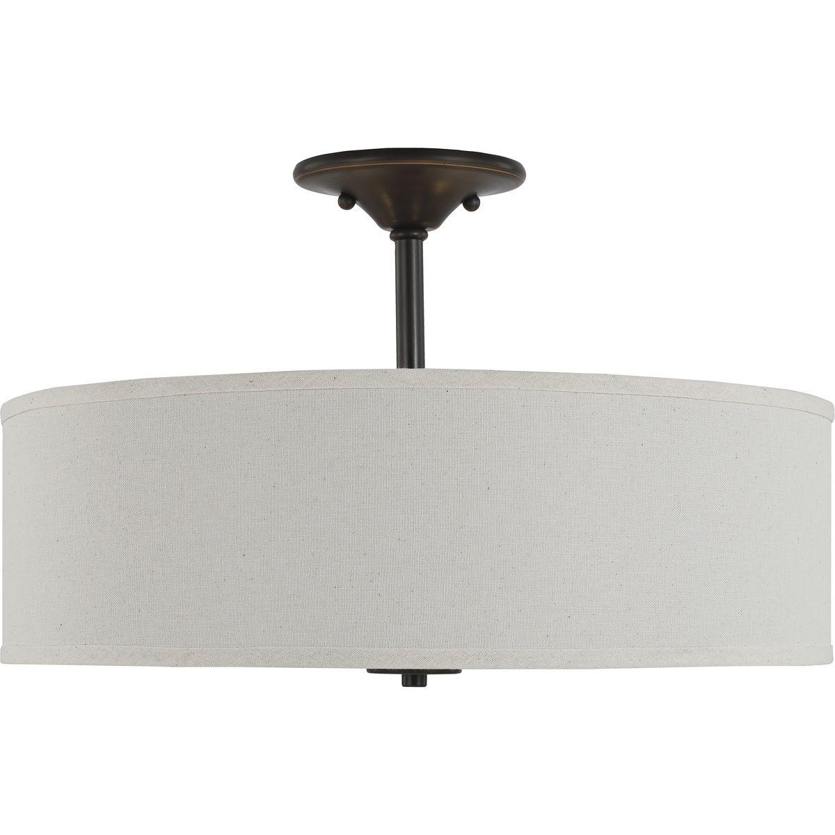 Progress Lighting, Inspire Collection, 3-Light Semi-Flush Mount, Antique Bronze, Off-White Linen Shade