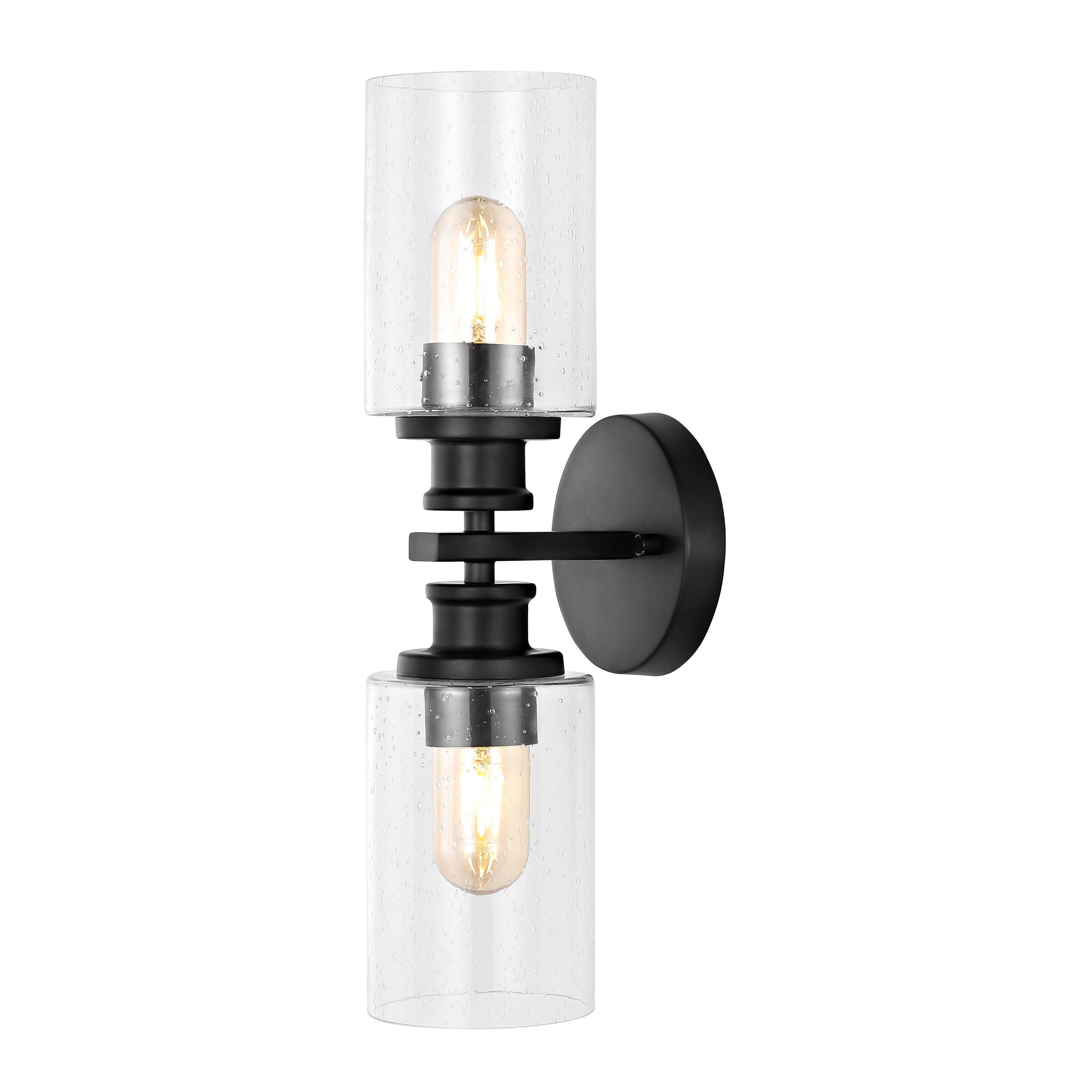 JONATHAN Y Jules Edison 16.5" Cylinder 2-Light Iron/Seeded Glass Farmhouse Contemporary LED Wall Sconce, Black