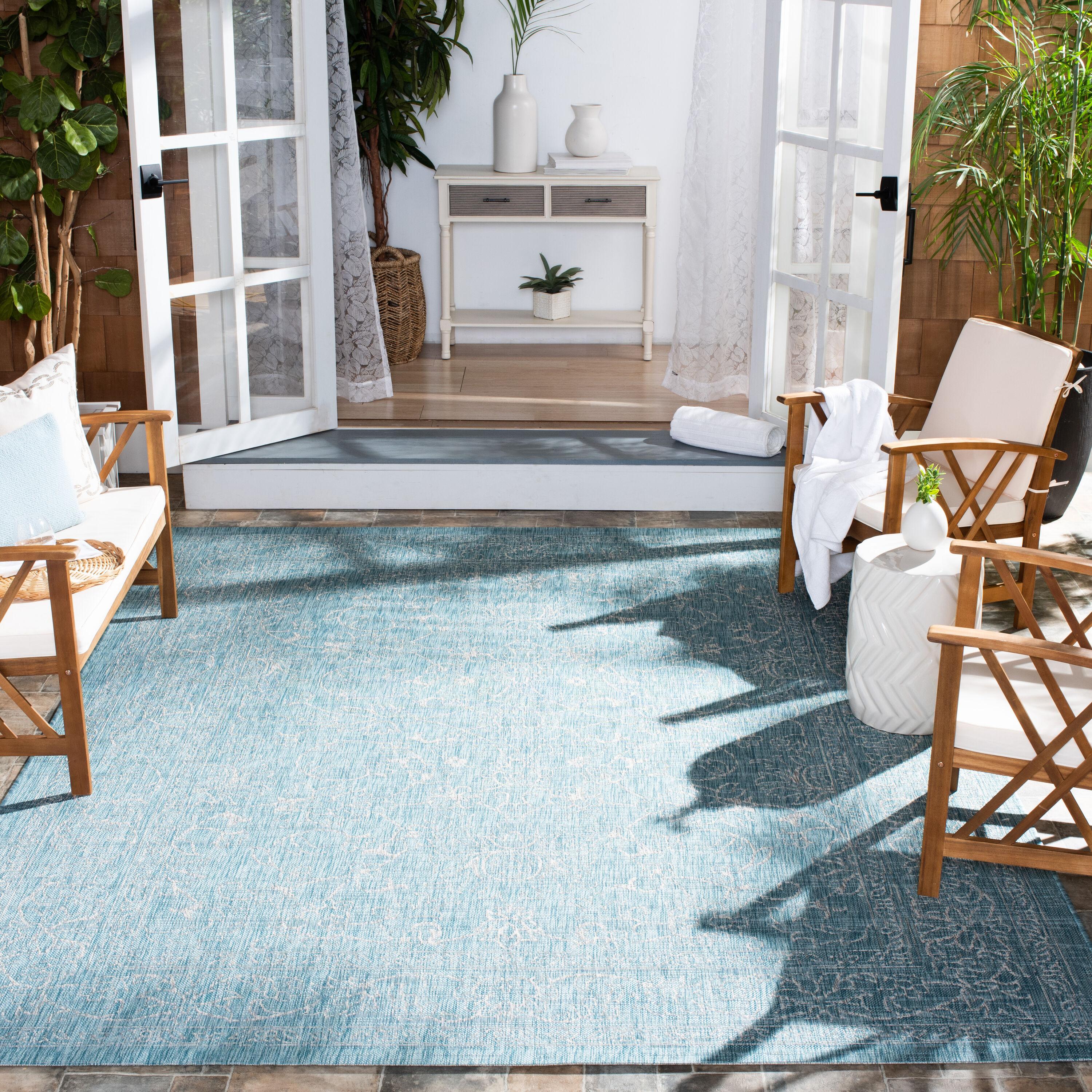 Courtyard CY8680 Power Loomed Indoor and Outdoor Area Rug - Aqua/Grey - 8'x11' - Safavieh
